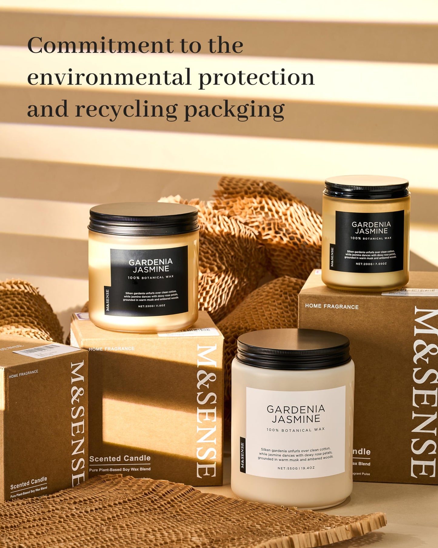 M&SENSE Gardenia Jasmine Scented Candle - 11.6oz Natural Soy Wax Clean Non Toxic 70-Hour Burn, 2-Wick Aromatherapy Candle for Bath & Office - Floral Scent Housewarming Gift for Mom Teacher Friends