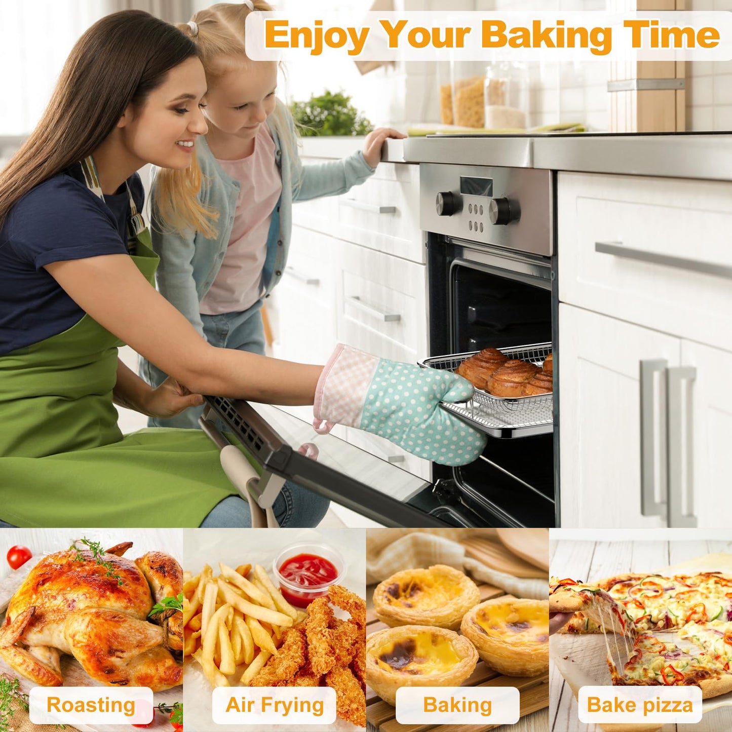 DONGULI Air Fryer Basket Oven - 2 Set Large Air Fryer Basket and Tray Stainless Steel Oven Air Fryer Rack Pan Accessories for Baking 15.4"x11.2"