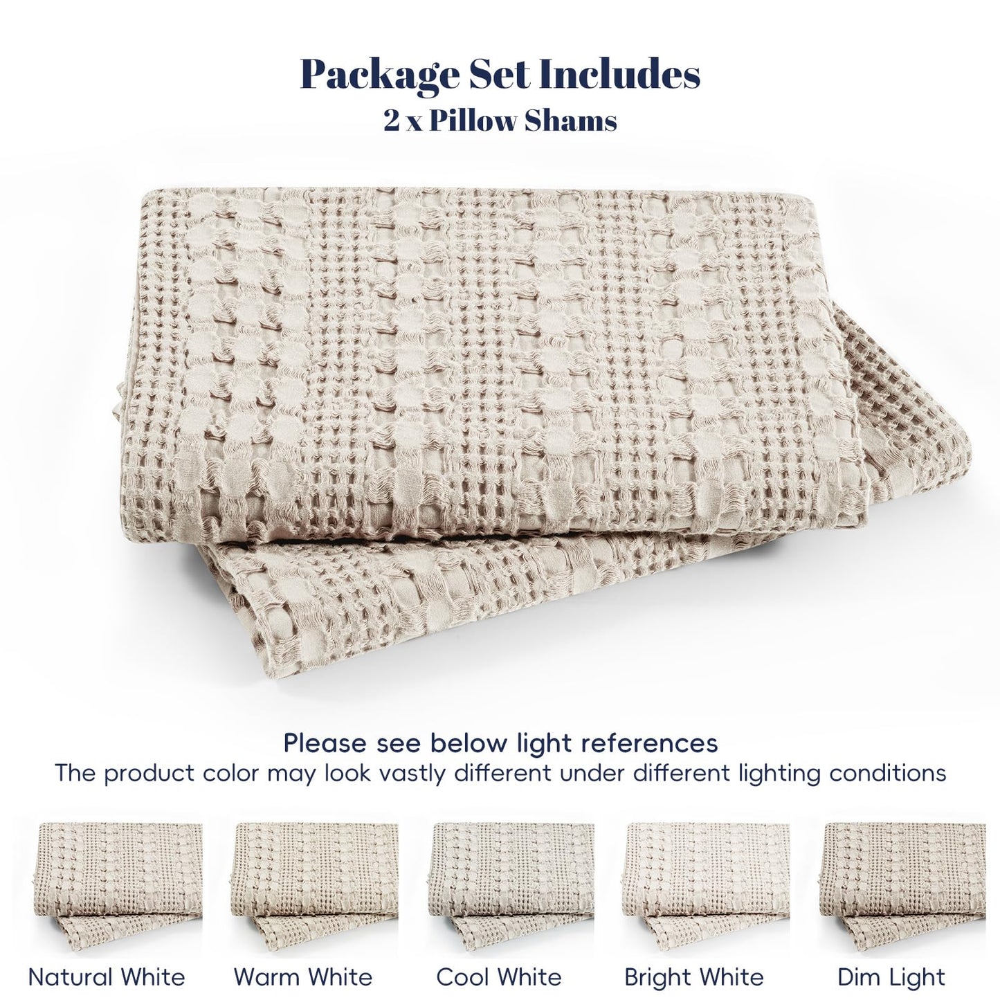 PHF 100% Cotton Waffle Pillow Shams King Size, 2 Pack 20" x 36" Soft Skin-Friendly Pillowcases, No Filling, Aesthetic Woven and Breathable Waffle Weave Pillow Case Covers for Bed, Oatmeal