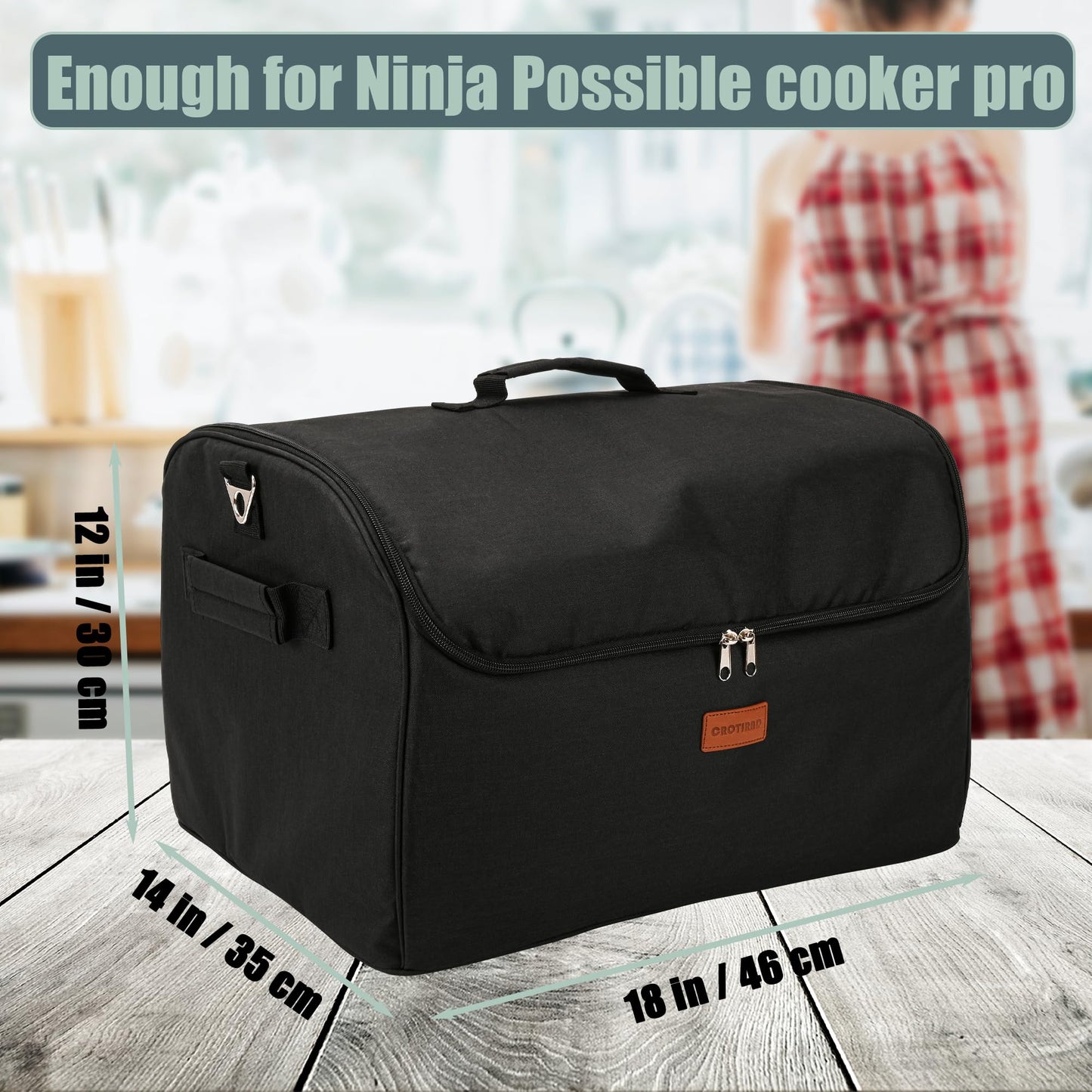 CROTIRAD Carrying Bag Fits Ninja Slow Cooker with Bottom Pad, Bag with Shoulder Strap Compatible with Ninja Foodi Possible Cooker Pro MC1001, MC1010, MC1000, Black