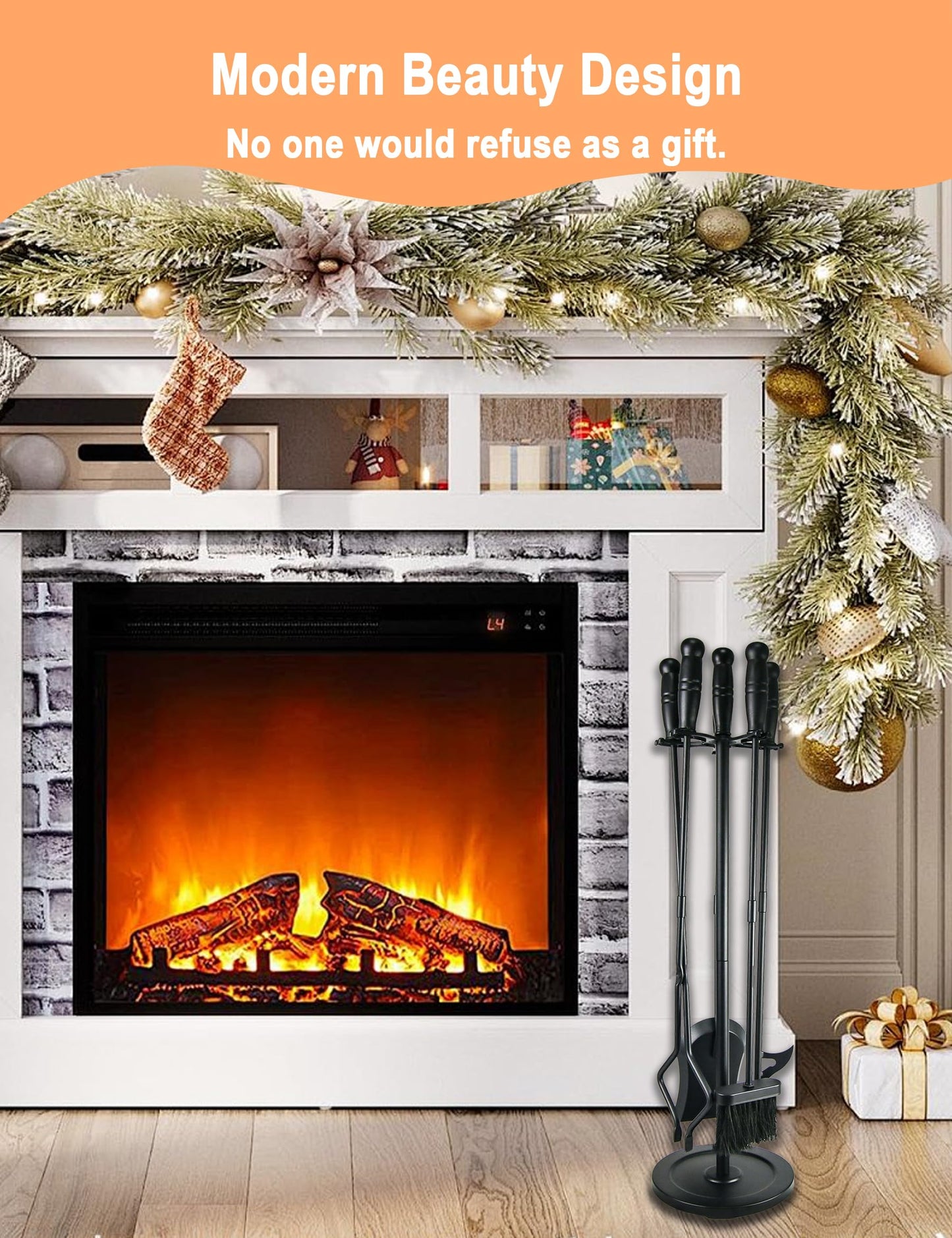 Tomersun Fireplace Tools 5 Pcs 31.5In Fireplace Tool Set Indoor Fireside Accessories Large Fire Place Tools Set Outdoor Fireplace Kit with Poker Shovel Tongs Brush, Stand