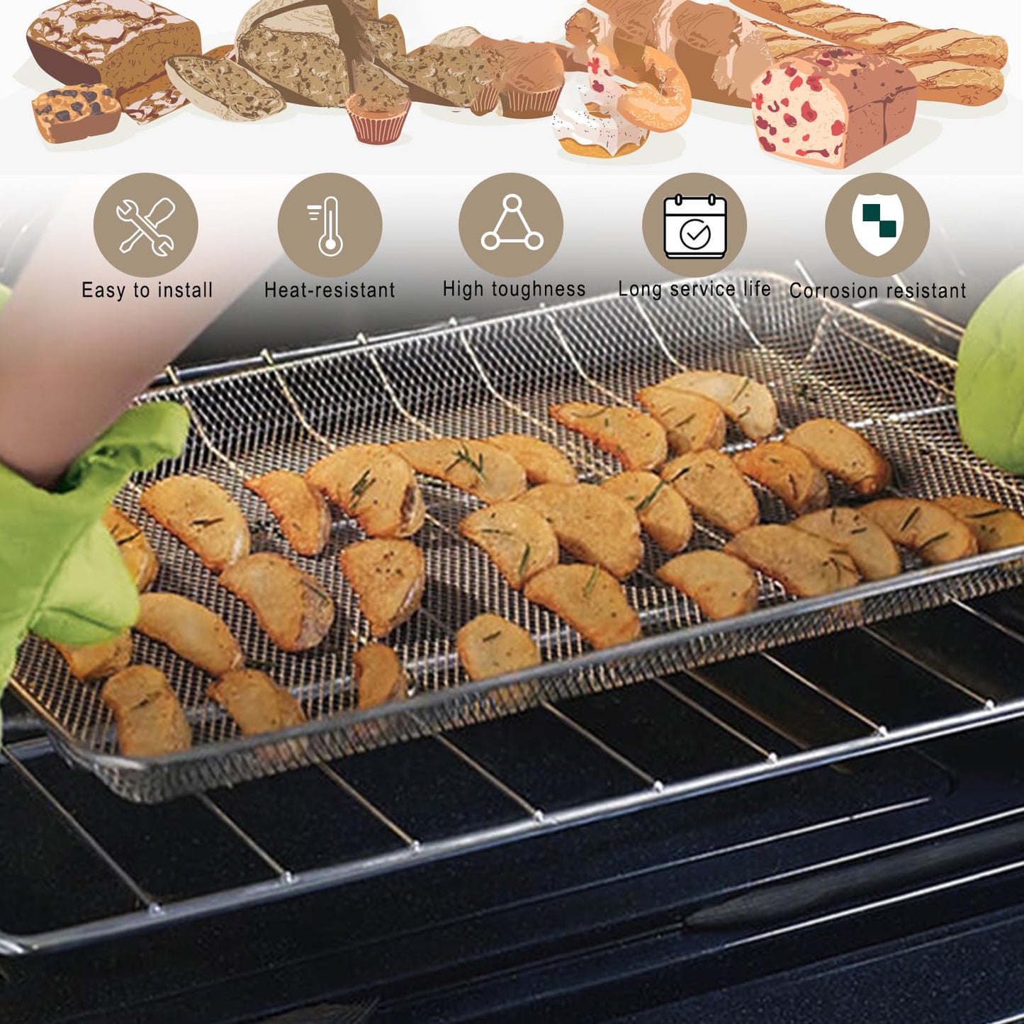 Upgraded Air Fryer Tray Replacement Parts for Samsung GE Oven Parts 304 Stainless Steel Air Fryer Basket NX-AA5000RS Air Fryer Rack 20.4 x 13.4 IN Air Fryer Tray Pan Samsung 30" Range Oven Rack