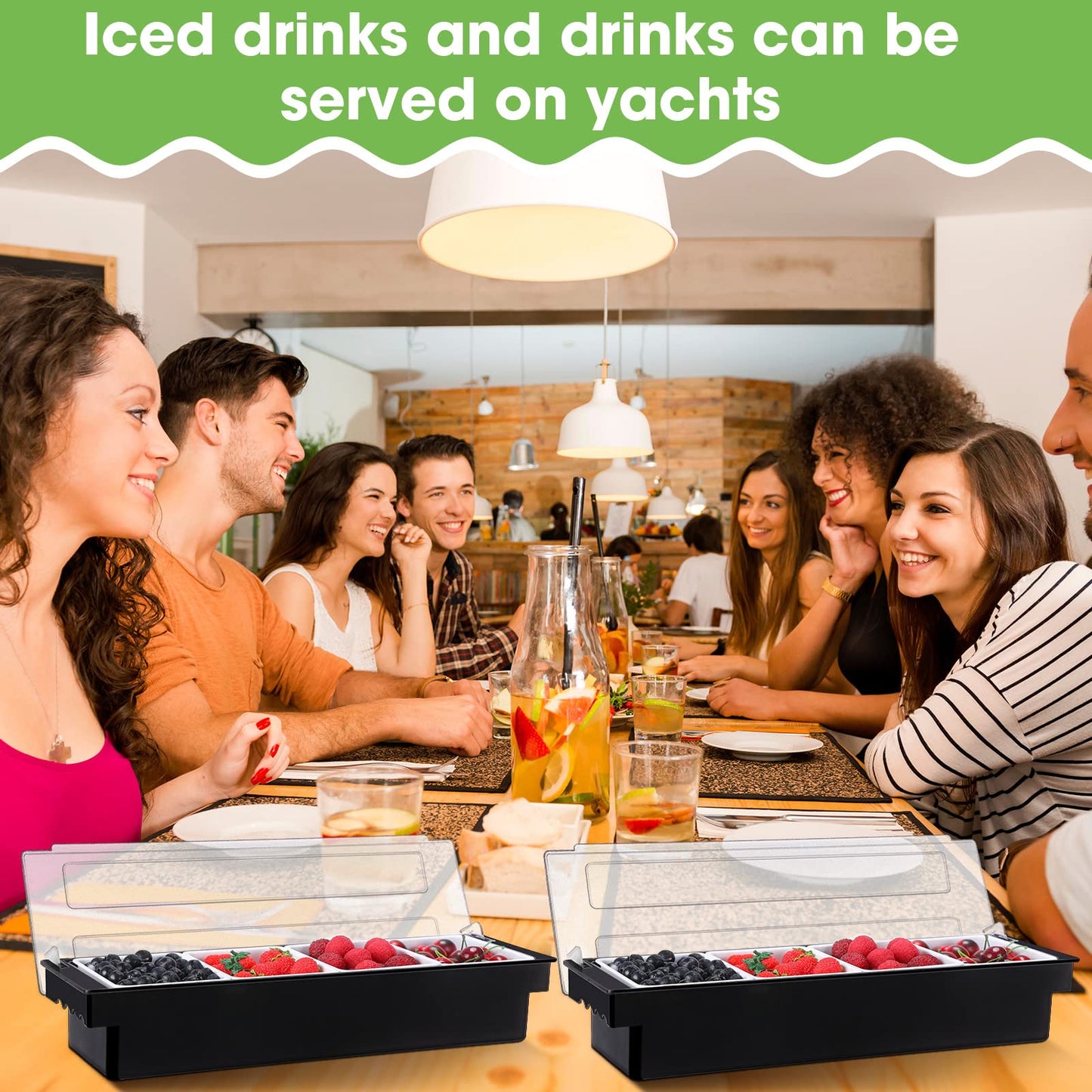Zhehao 2 Pcs Ice Cooled Condiment Serving Container Chilled Garnish Container with Lid Plastic Fruit Veggie Condiment Caddy Organizer for Outdoor Parties Beach Iced Drinks