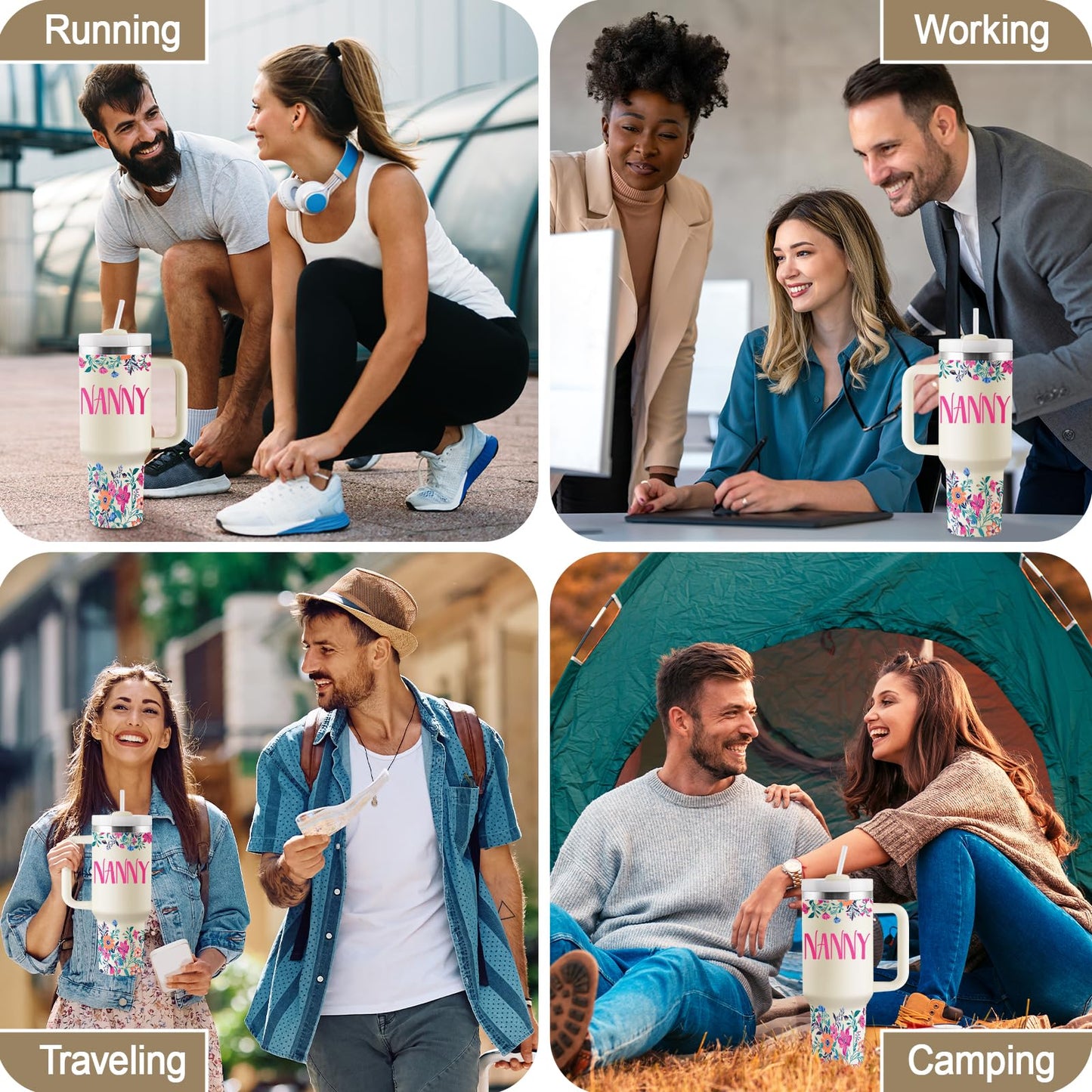 ROSTANTEN Nanny Gifts for Nanny Gifts for Grandma from Grandkids for Birthday Mothers Day Christmas 40oz Travel Cup Insulated Tumbler with Lid & Straw