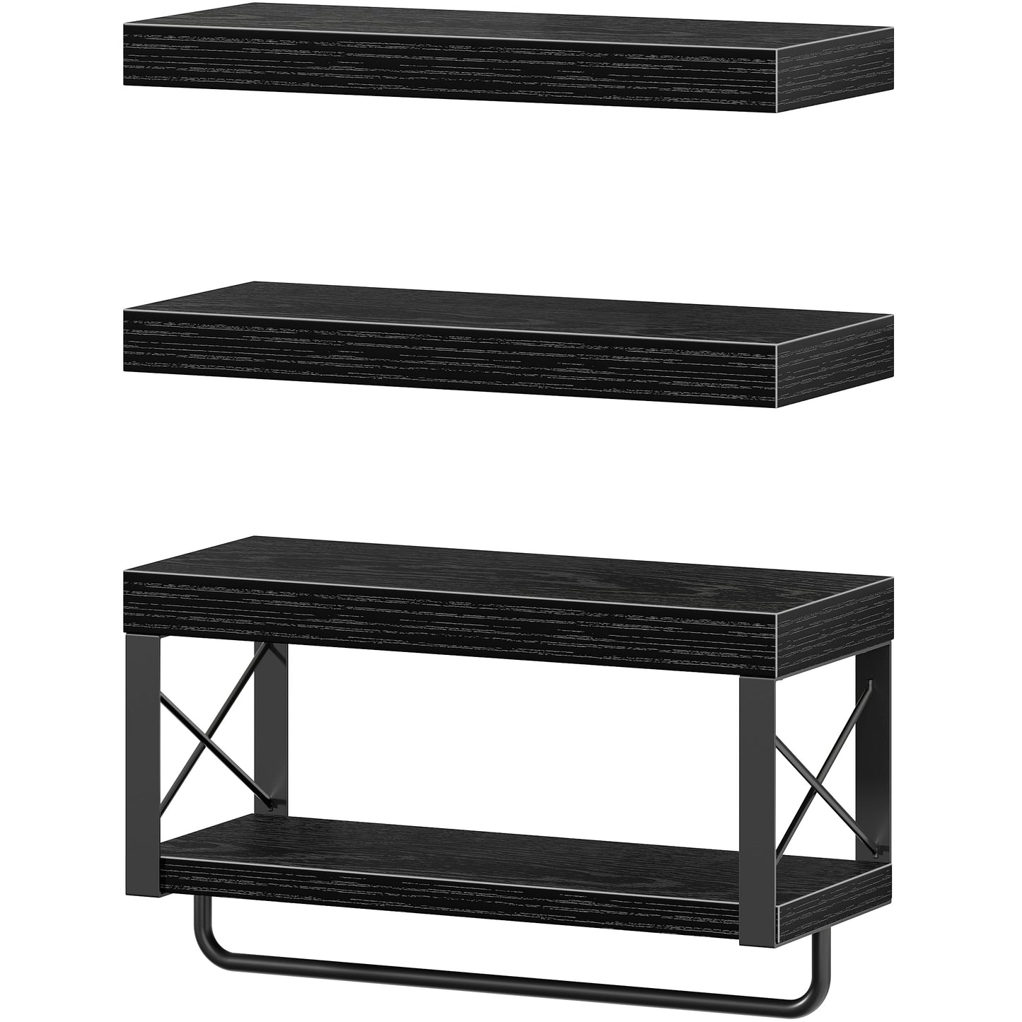 QEEIG Bathroom Shelves Over Toilet - Floating Shelf for Wall Toilet Paper Storage Farmhouse 16 inch Set of 3, Black (029-40B3)