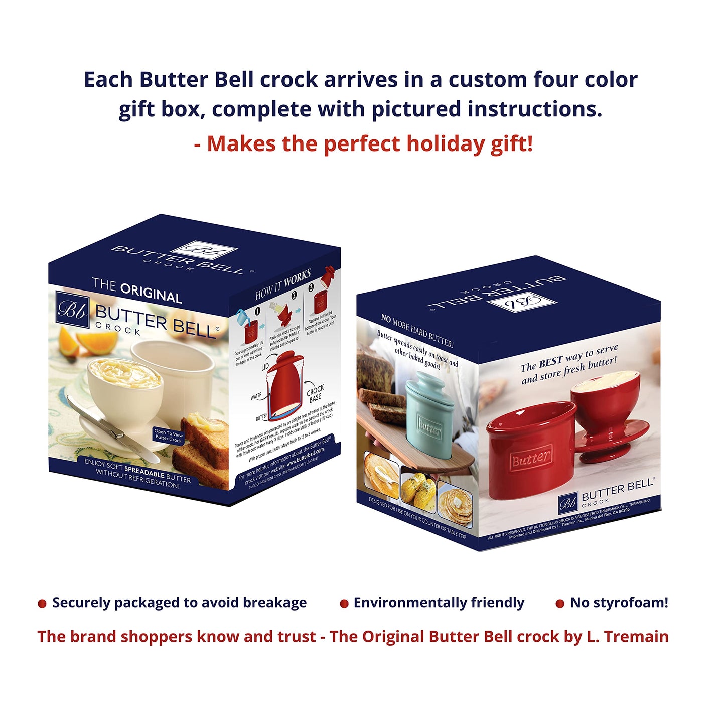 Butter Bell - The Original Butter Bell crock by L Tremain, a Countertop French Ceramic Butter Dish Keeper for Spreadable Butter, Café Matte Collection, White Matte