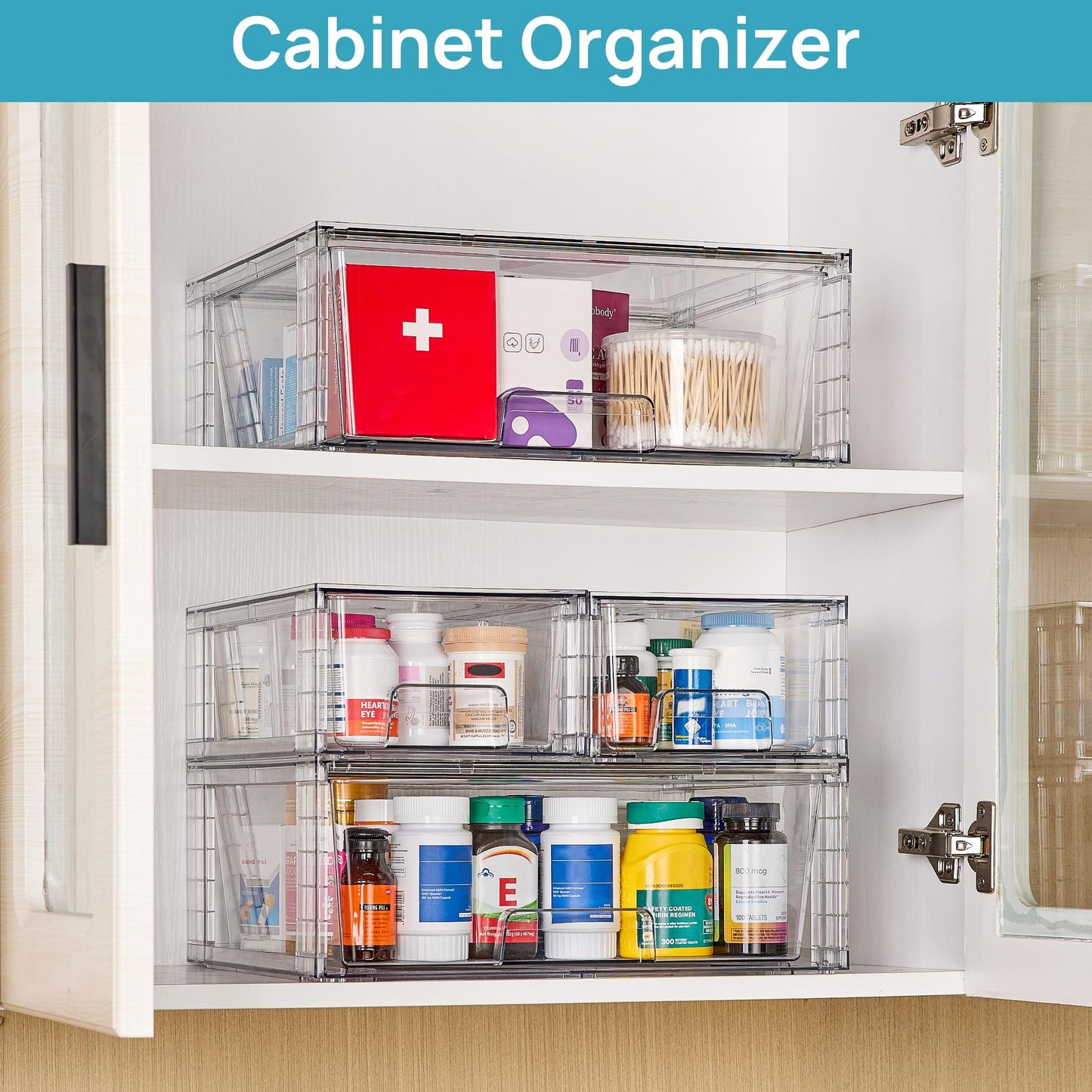 Vtopmart 3 Pack Stackable Storage Drawers, Easily Assemble Acrylic Bathroom Undersink Organizers,Clear Plastic Storage Bins for Closet,Cabinet,Pantry,Medicine Organization