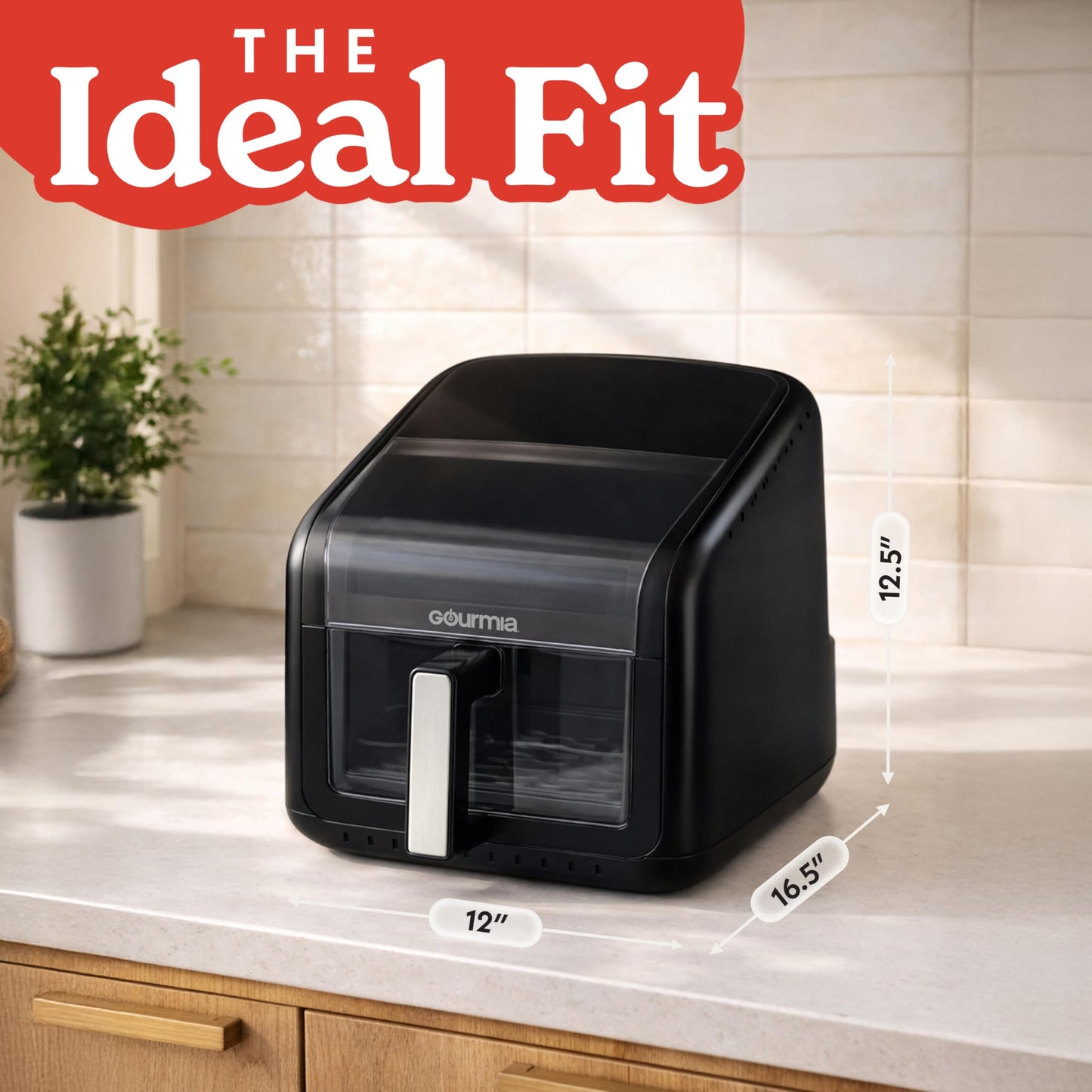 Gourmia Air Fryer 7 QT - Easy View Panorama Window & Interior Light, Guided Cooking with 12 One-Touch Presets, FryForce 360, Dishwasher Safe Accessories, Black
