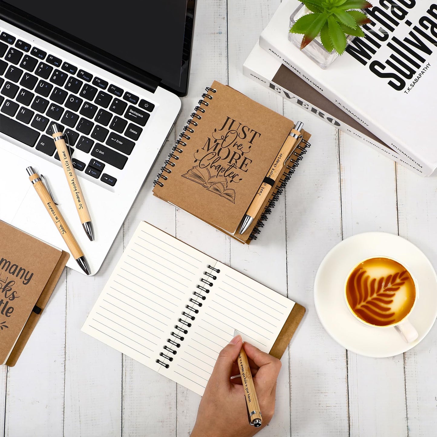 Thenshop 30 Sets Book Lover Gift Include Librarian Inspirational Spiral Notebook Pen Bulk Book Club Gift Reading Journal Librarian Gifts for Women Reader Teacher Bookish bookworm (Brown)