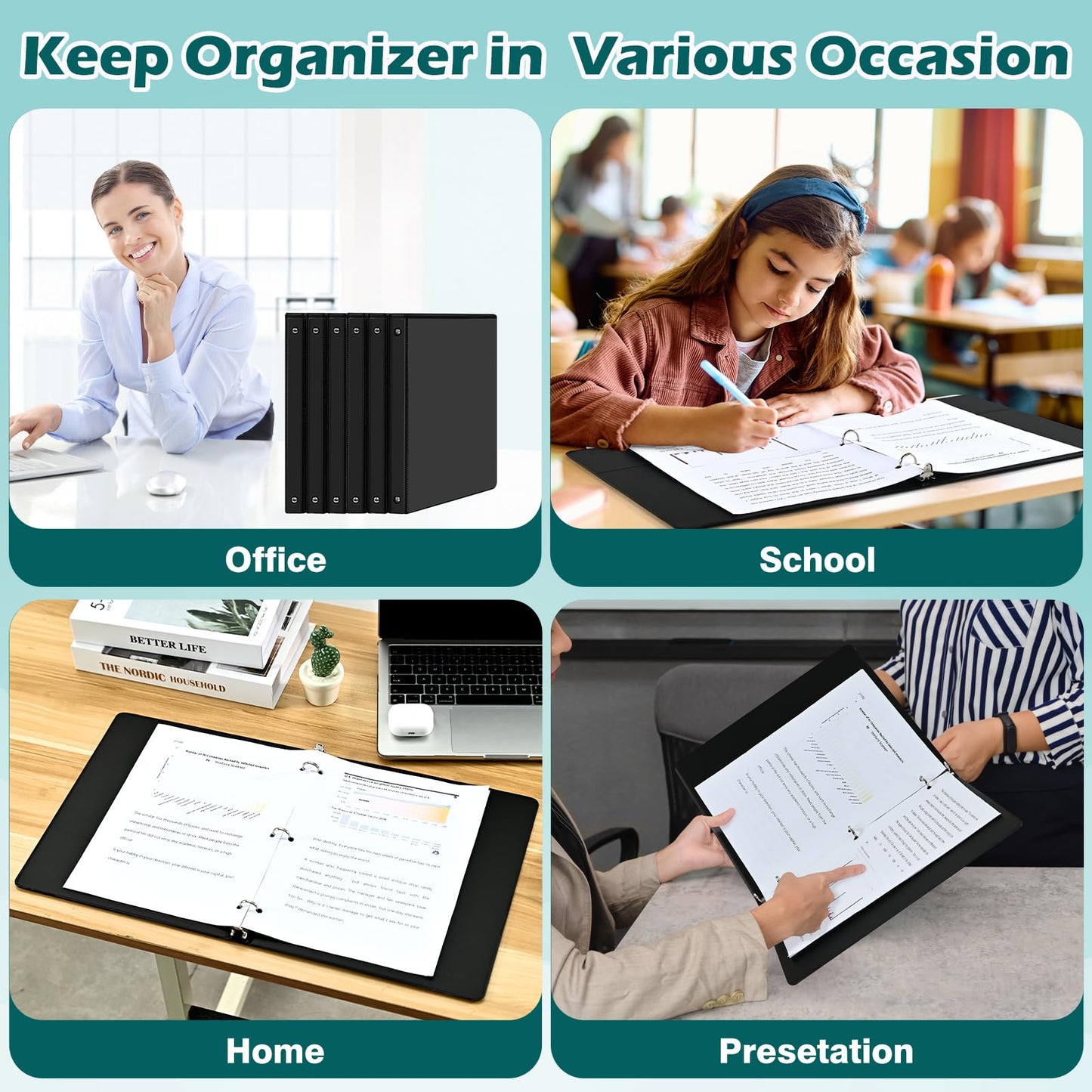 Heture 3 Ring Binder 0.5 Inch 12 Pack, 0.5" Clear View Round Ring Binders, PVC-Free, Holds for 100 Sheets 8.5"x 11" US Letter Size Paper, 1/2 in Durable Black Binders for Office,School and Home.