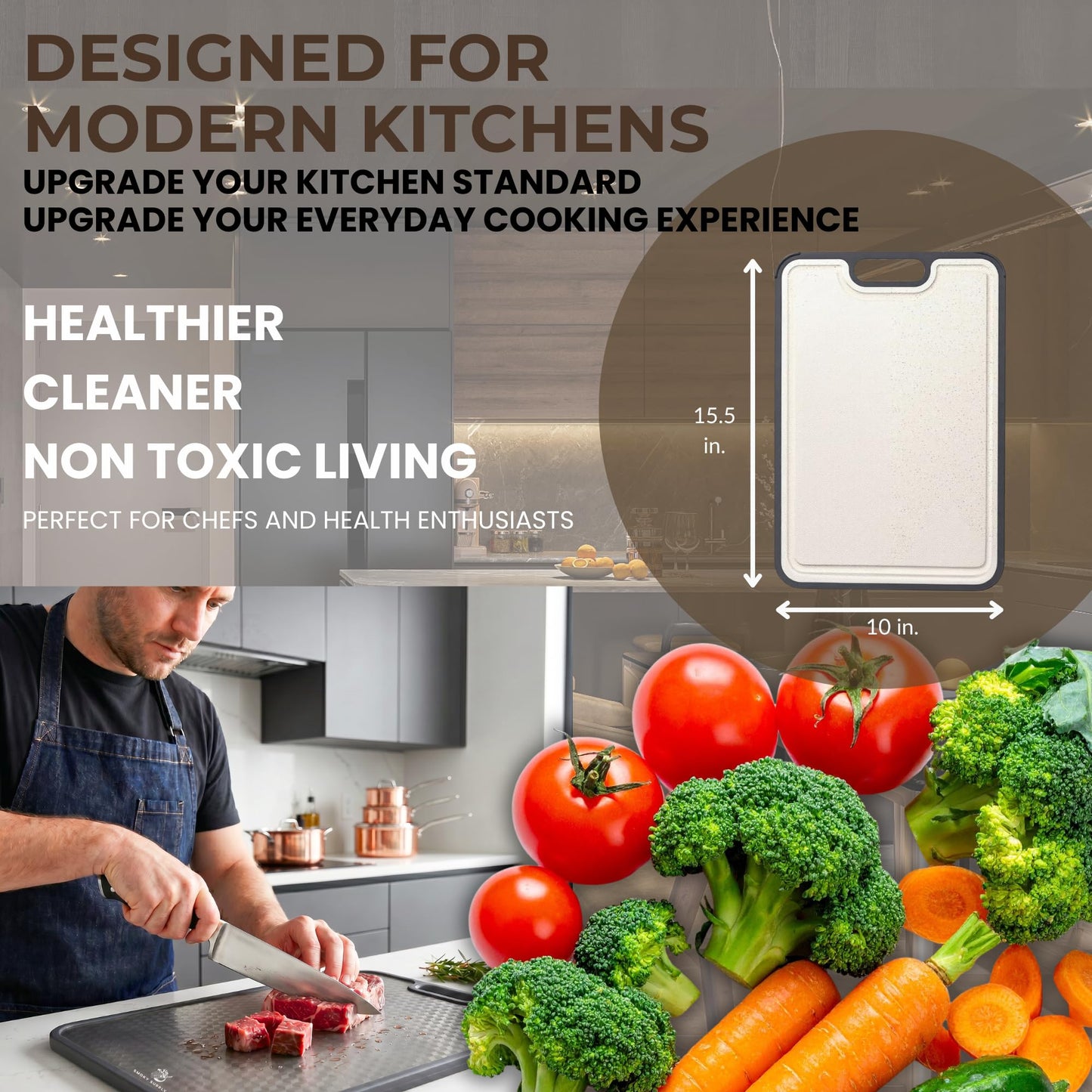 Titanium Cutting Board | Scratch Reduction Mesh | Double-Sided Pure Titanium and Wheat Straw | Anti Slip | Juice Groove | Stain Resistant | Food Grade | Easy to Clean | Smoky Supply USA