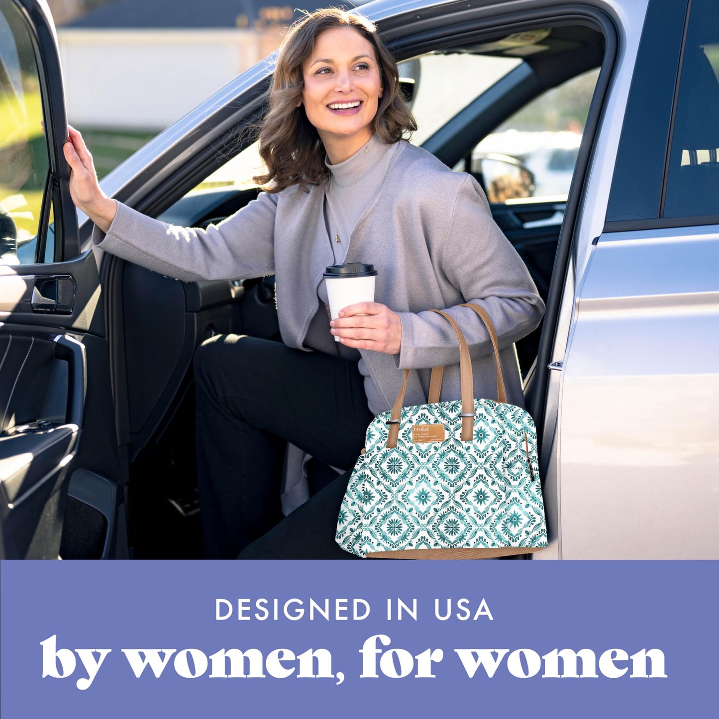 Fit & Fresh Insulated Leakproof & Stain-Resistant Large Lunch Box For Women With Expandable Bottle Pocket, Zipper Closure Laketown Lunch Bag Aqua