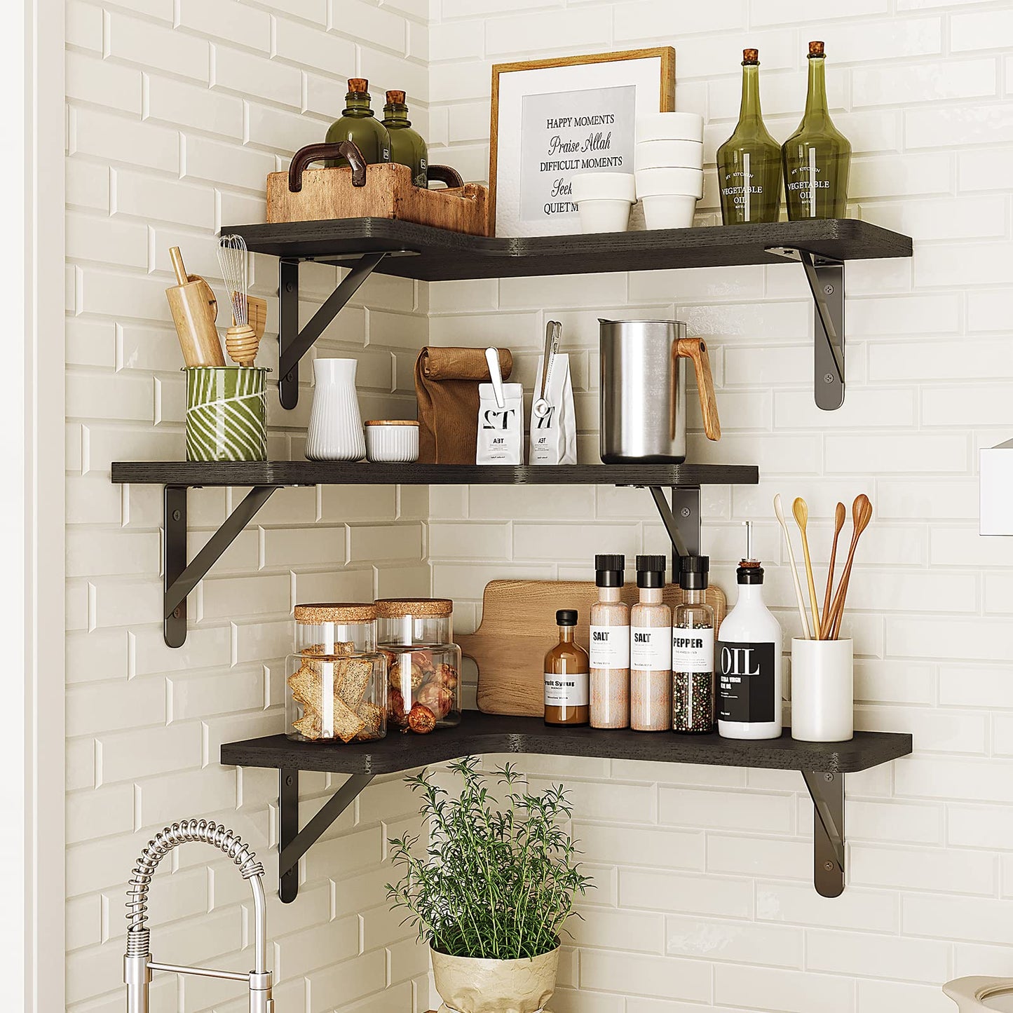 Fixwal Corner Shelves Wall Mounted Set of 5, Floating Shelves for Wall Bathroom, Kitchen, Bedroom, Home Decor, Laundry Room, Living Room (Black)