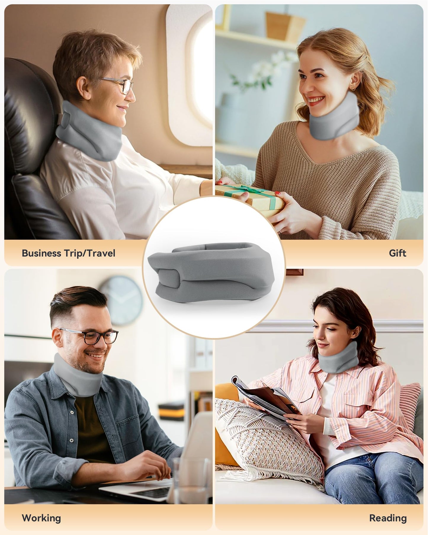 BETOVIN Heated Neck Brace Cervical Collar - Neck Support Brace with Heating Pad, Soft Foam Wraps Keep Vertebrae Stable and Aligned for Relief of Cervical Spine Pressure for Women & Men (M Size) Grey