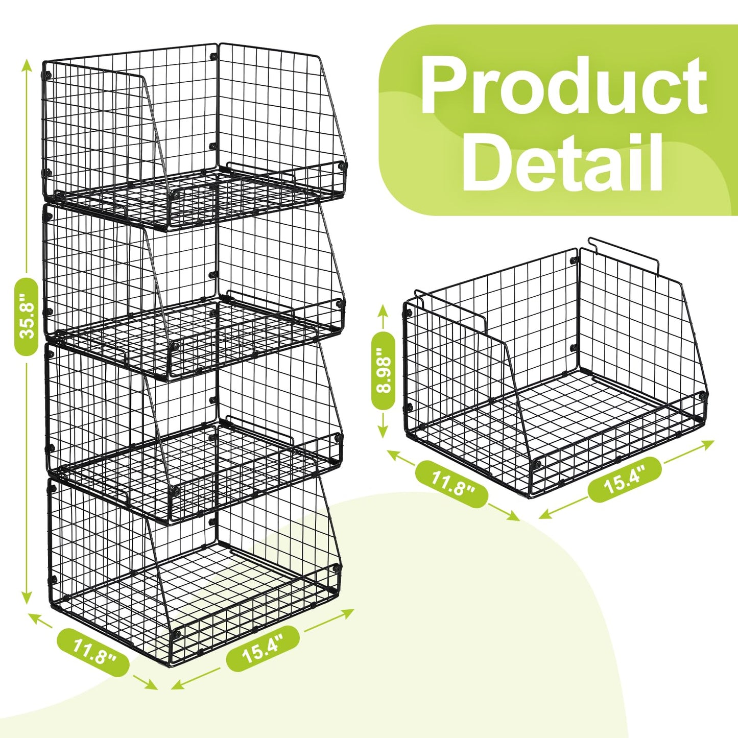 4 Pack XXL Stackable Wire Storage Basket, Extra Large Capacity Pantry Organizer and Storage, Muti-Purpose for Vegetable Fruit Basket & Can Organizer & Snack Rack & Metal Pantry Bin