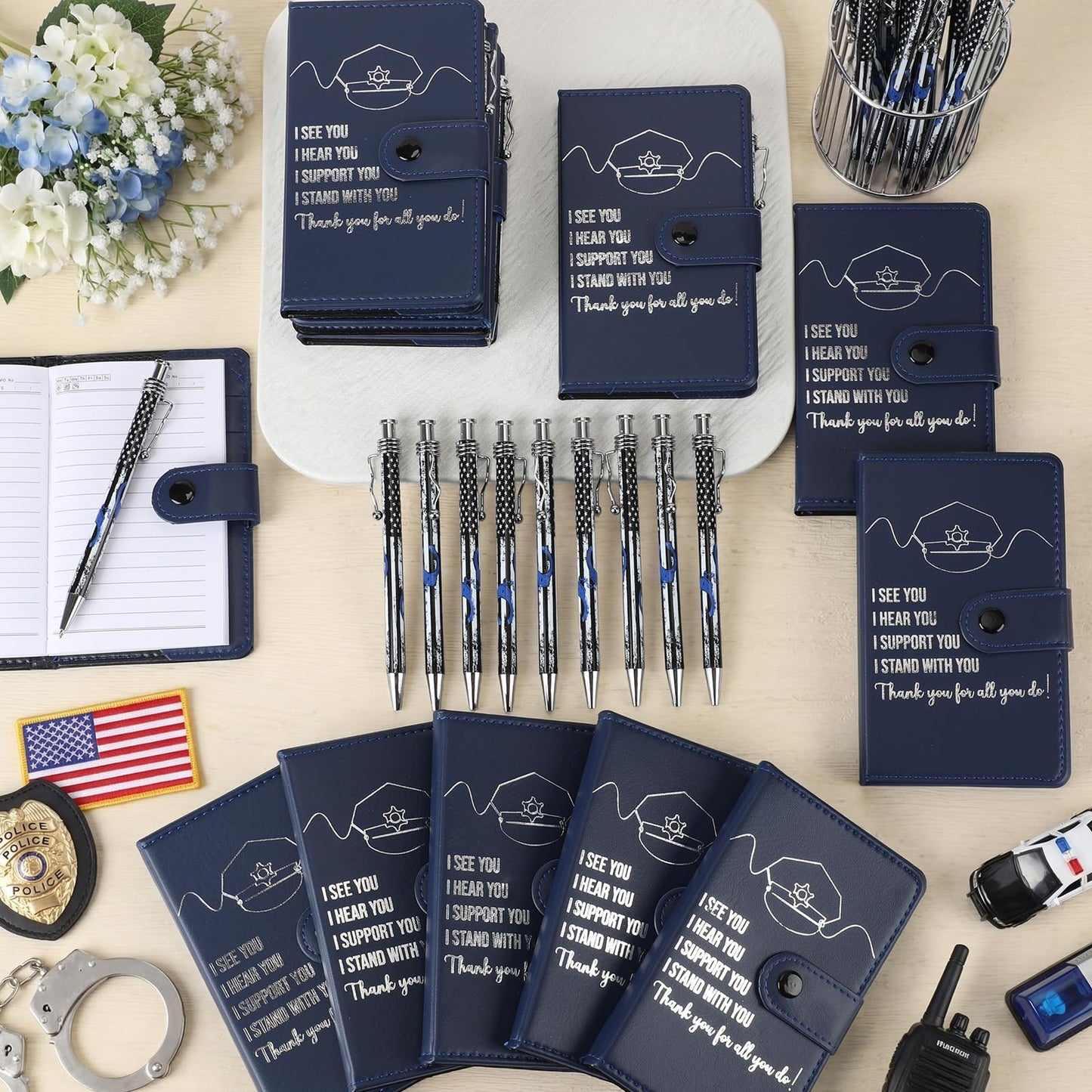 Resurhang 20 Sets Police Officer Gifts Bulk Pocket Leather Notebooks with Ballpoint Pens Thank You Gift for Policeman Retirement Law Enforcement Police Academy Graduation Cop Fathers Day