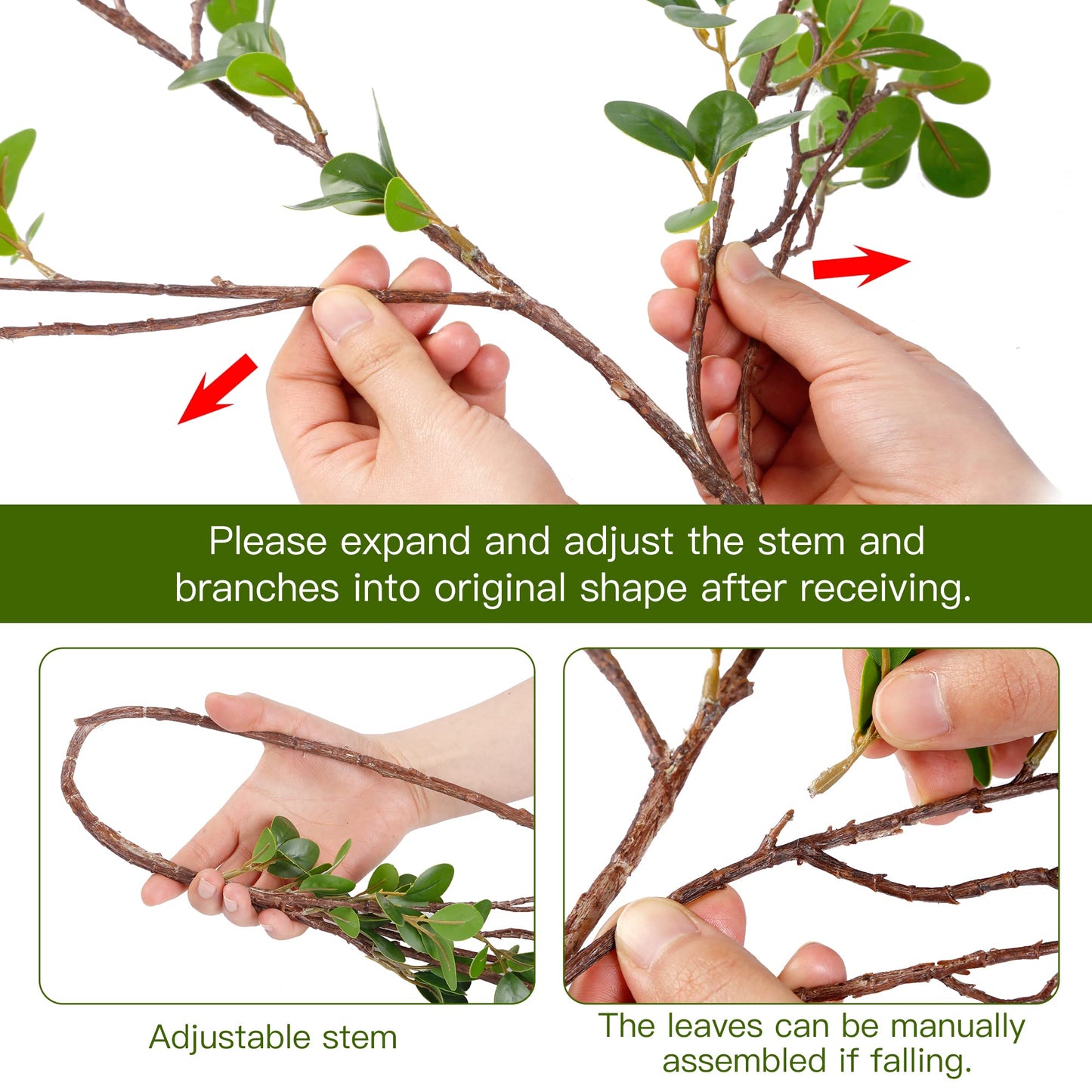 Sggvecsy 43’’ 6Pcs Artificial Ficus Branches Faux Leaf Spray Green Eucalyptus Branches Artificial Greenery Stems Fake Ficus Twig Plants for Home Office Wedding Vase Filler Shop Decoration