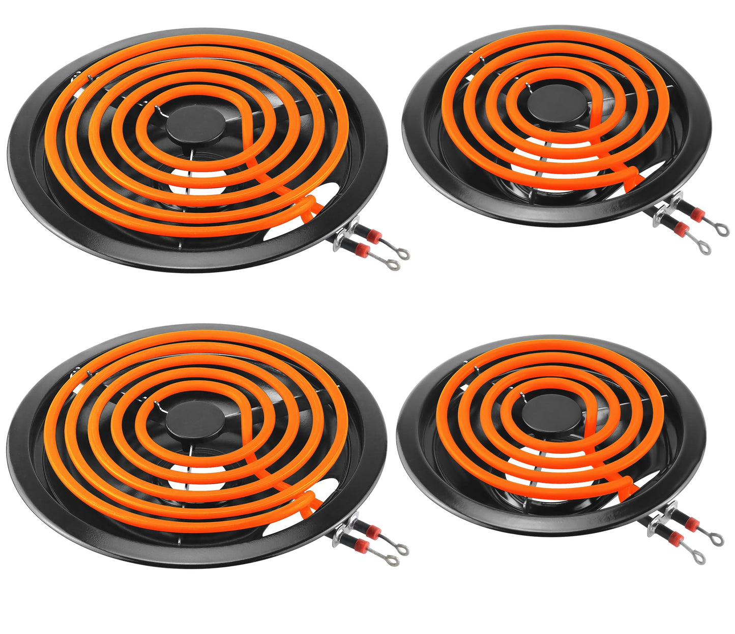 Black Porcelain Burner Drip Pans 2*WB31M19(8”) 2*WB31M20(6”)&Electric Stove Burner Replacement 2*MP15YA(6") 2*MP21YA(8") Compatible for G-E Hot-point Ken-more Electric Range Stove by MIFLUS