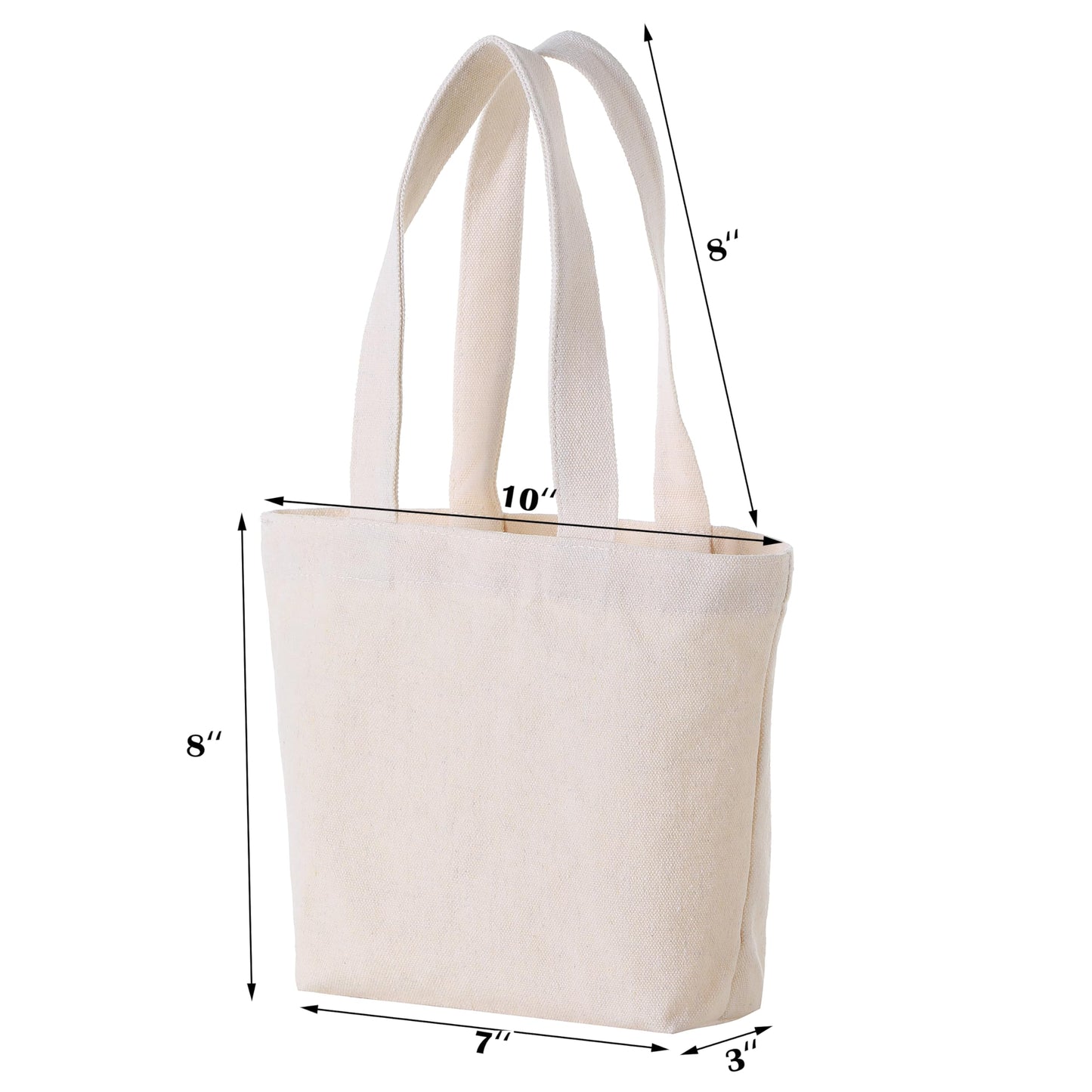 10×8×3 Inch - Small Canvas Tote Bags for Kids Mini Gift Bulk for Painting DIY Arts & Crafts Thick Fabric Bland Bags (50, Beige)