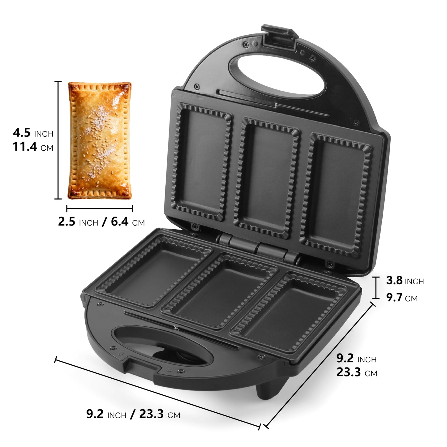 FineMade Electric Mini Pocket Pie Maker Machine with Crust Cutter, Pocket Pie Iron Press with Non Stick Surface, Ideal for Hot Chicken Pockets Pizza Pockets Grilled Cheese Sandwiches and More