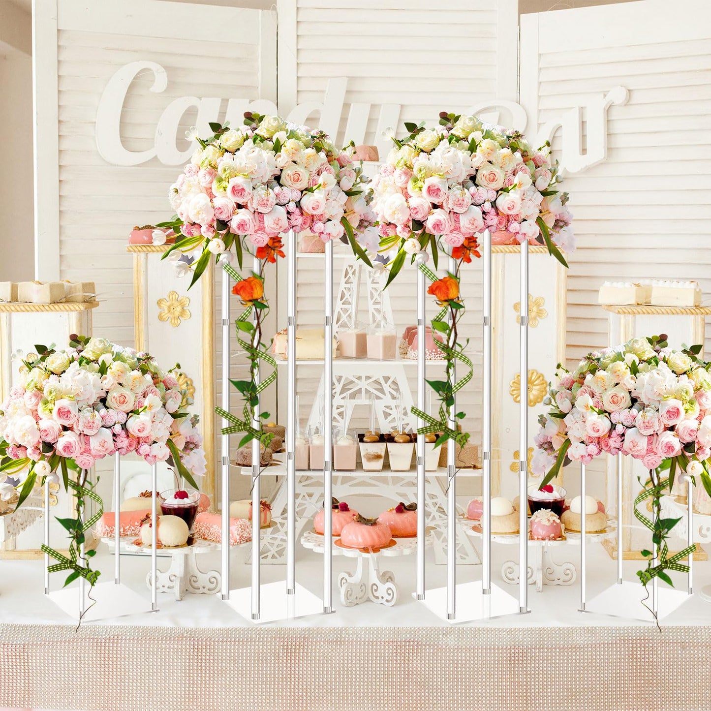 Geetery 4 Pieces Tall Acrylic Vase Wedding Centerpieces Clear Flower Stand Column Geometric Floral Vase Elegant Display Holder for Birthday Party Wedding Table Decorations (16 Inch)