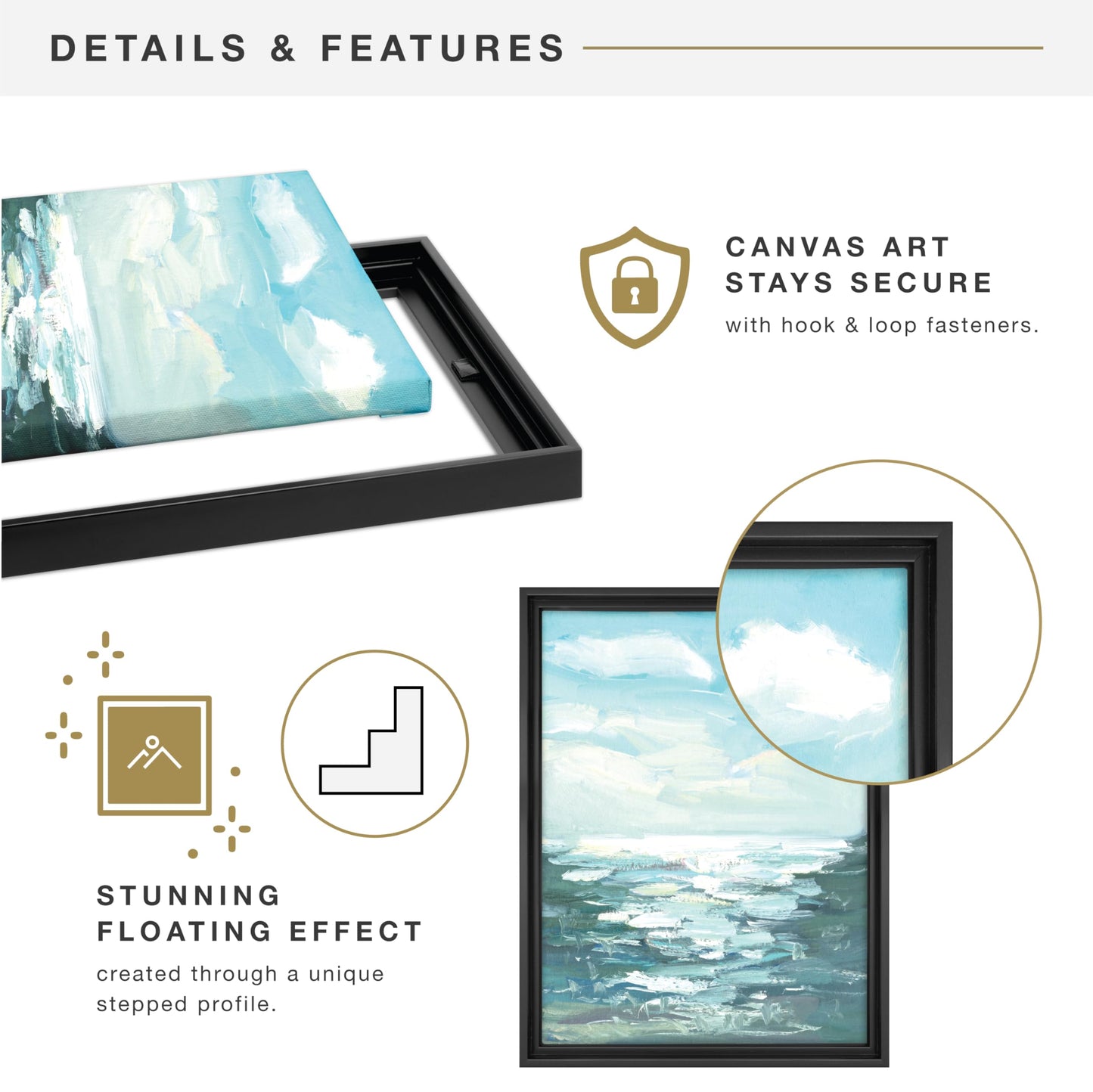MCS Canvas Float Frames 16x20 Frame, Black Frame for Finished Canvases, Vertical & Horizontal Wall Hanging Large with Adhesive for Canvas Paintings (1-Pack)