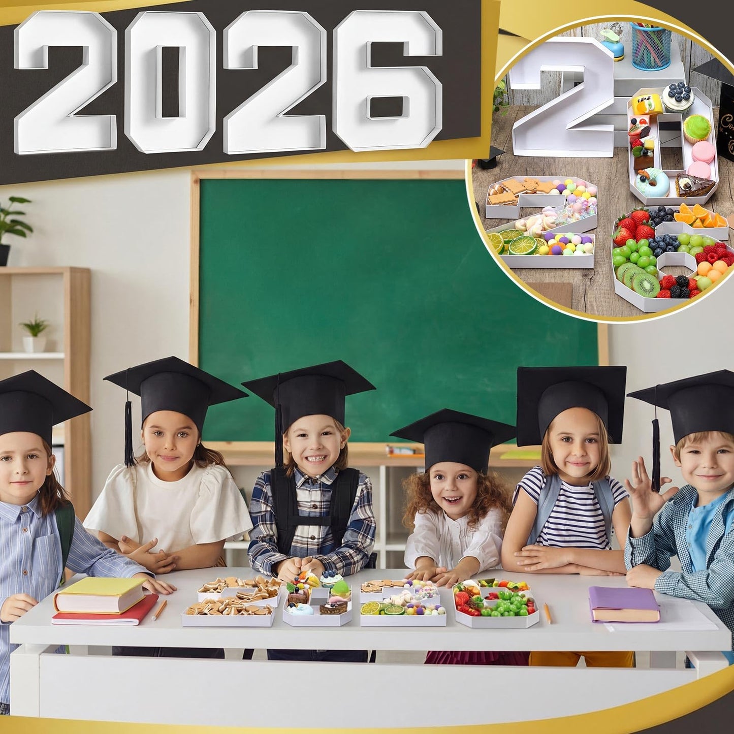 Mooliwe 4 Pcs 2026 Graduation Fillable Numbers for Charcuterie Class of 2026 Cardboard Number Grad Charcuterie Board Serving Trays Graduation Food Box for Tray Party Supplies(White)