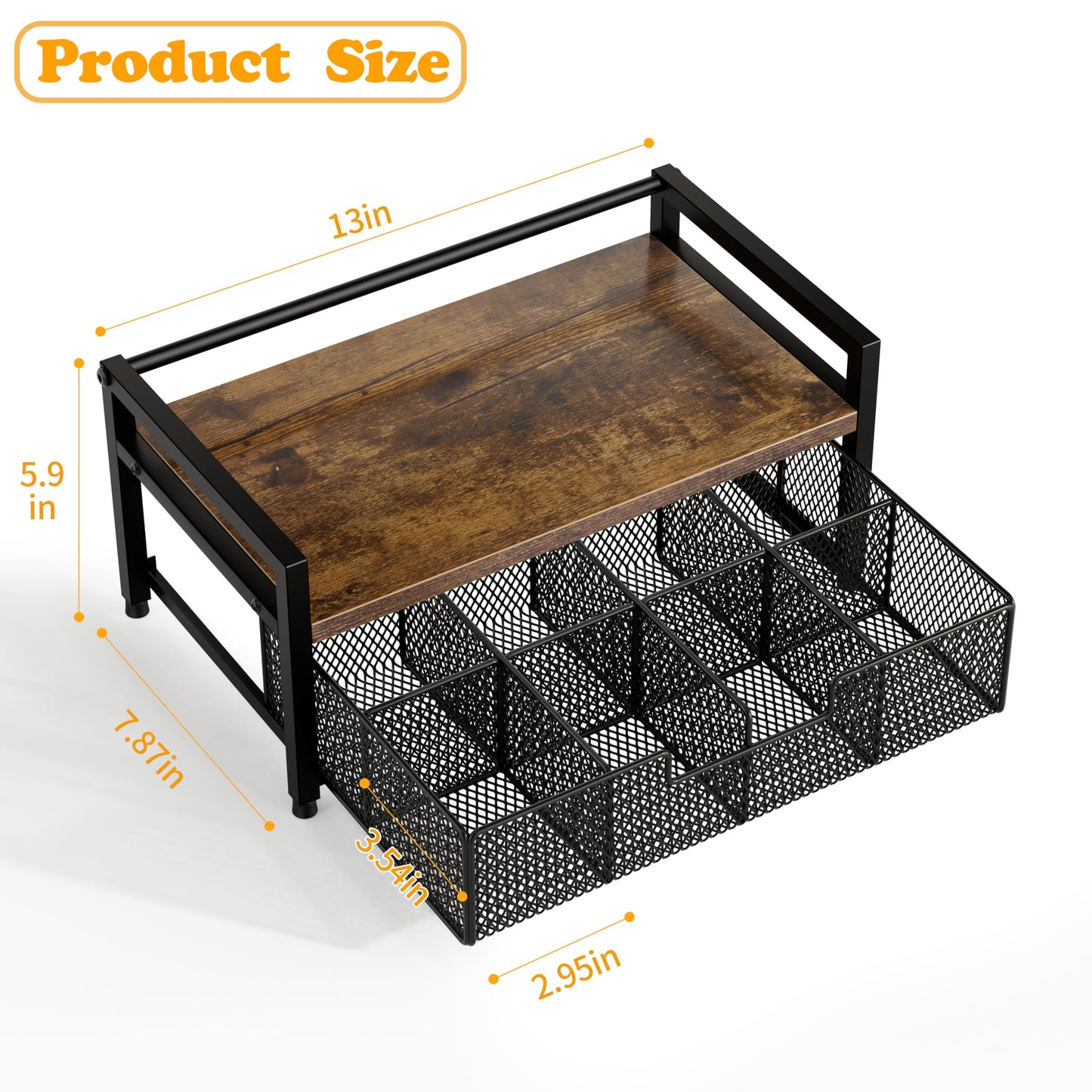 Segtenant Tea Bag Organizer, Tea Bag Holder with Drawer, Wood and Metal Tea Organizers and Storage Chest for Countertop Kitchen, Office, Rustic Brown