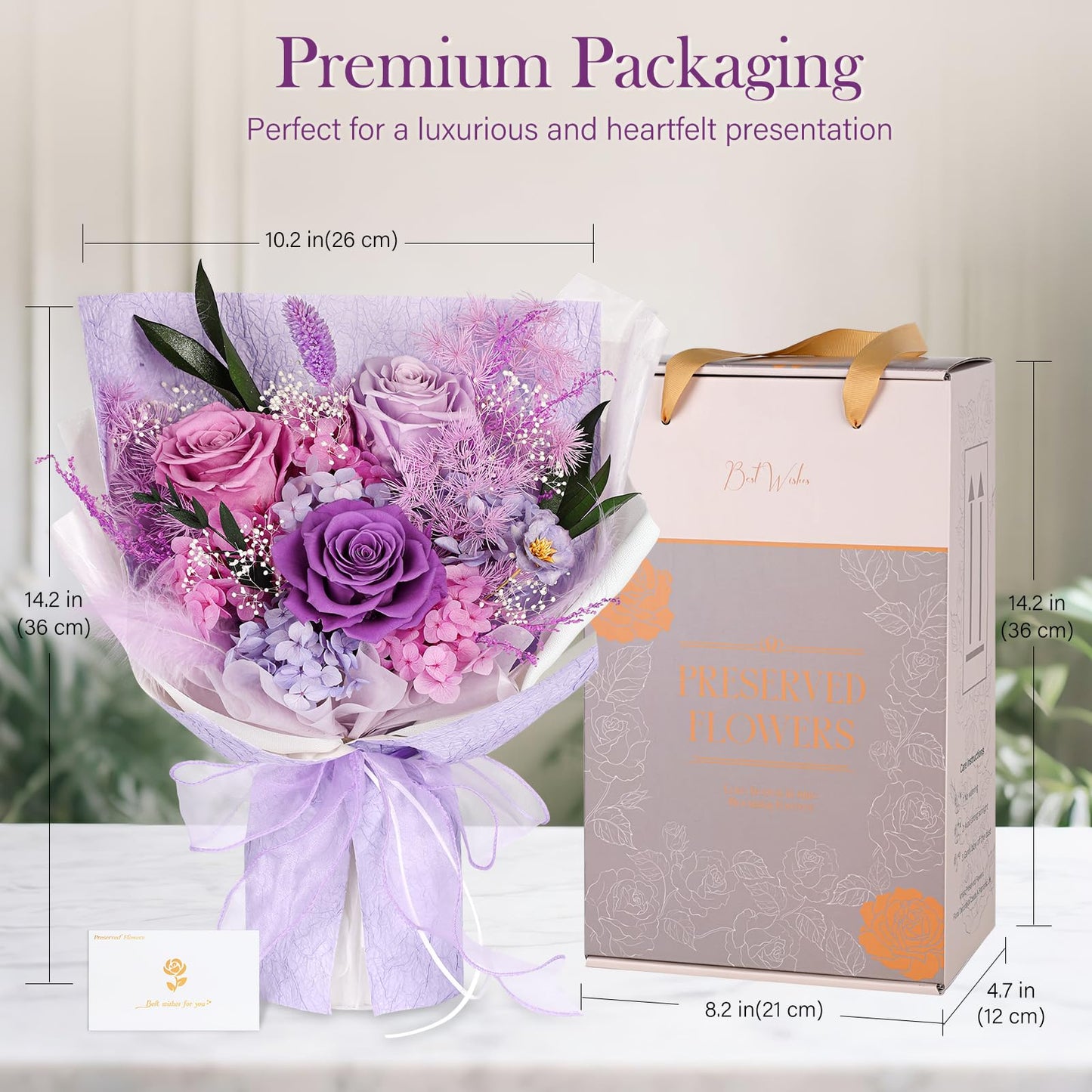Preserved Bouquet of Flowers - 3 Roses & Flowers for Delivery, Long-Lasting Real Lavender Forever Flowers, Mothers Day Gifts for Mom Grandma Wife, Anniversary Birthday Gifts for Women
