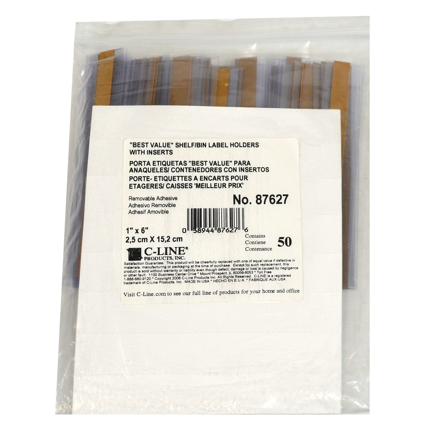 C-Line Self-Adhesive Label Holders, Top Load, 1 X 6, Clear, 50/pack