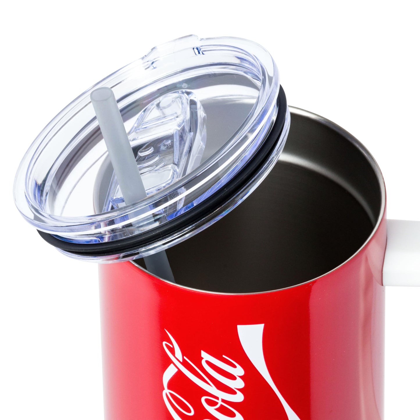 Silver Buffalo Coca-Cola Coke Double Walled Stainless Steel Tumbler with Handle and Straw, Fits in Standard Cup Holder, 40 Ounces