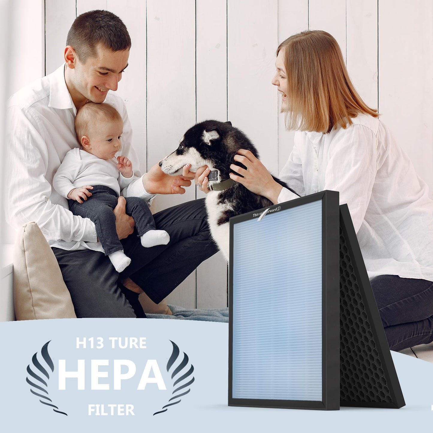 2 Sets HSP001 H13 True Hepa Replacement Filters, Compatible with HATHASPACE Air Purifier, 4 in 2 | True H13 HEPA Filter with Activated Carbon Pre-Filter.