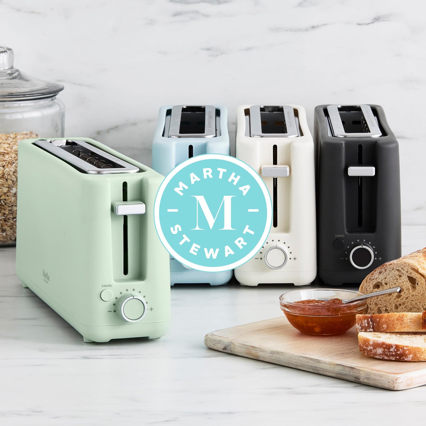 Martha Stewart 2 Slice Long Slot Toaster, Extra Wide for Sourdough & Bagels, 10 Setting Shade Control, Removable Crumb Tray, Self-Centering Design, Defrost/Reheat, Cancel, Slim Space-Saving, Linen