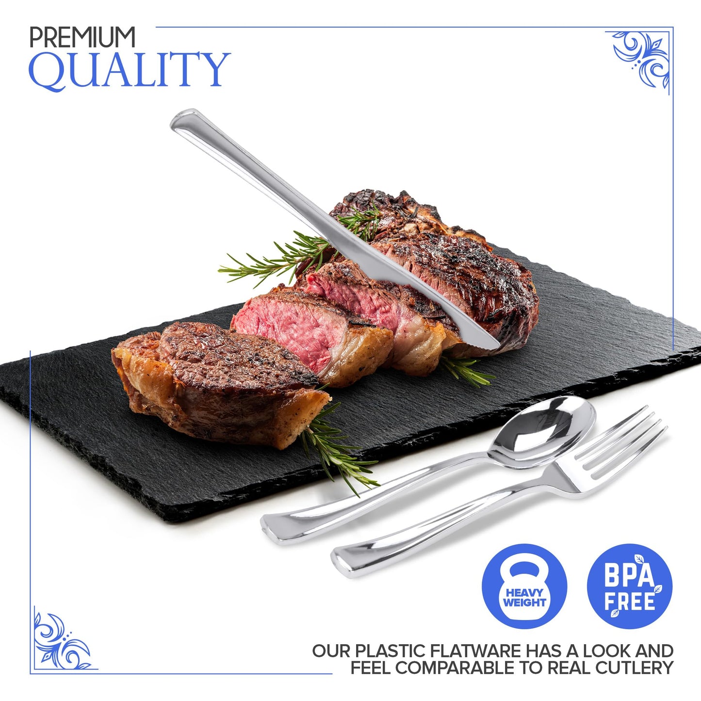 100 Pack Pre Rolled Silver Plastic Cutlery Set, Individually Wrapped Plastic Silverware Set with 100 Forks, 100 Knives, 100 Spoons, 100 Napkins, Disposable Utensils for Party and Wedding