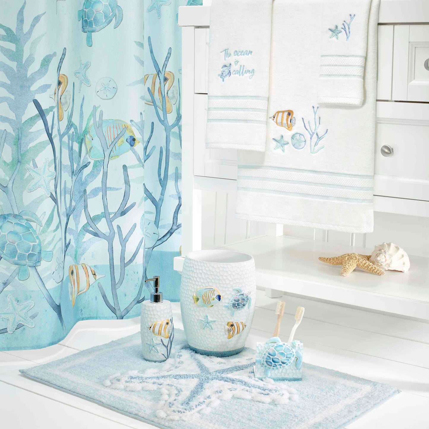 Avanti Linens - Wastebasket, Decorative Trash Can, Holiday Home Decor (Ocean Friends Collection)