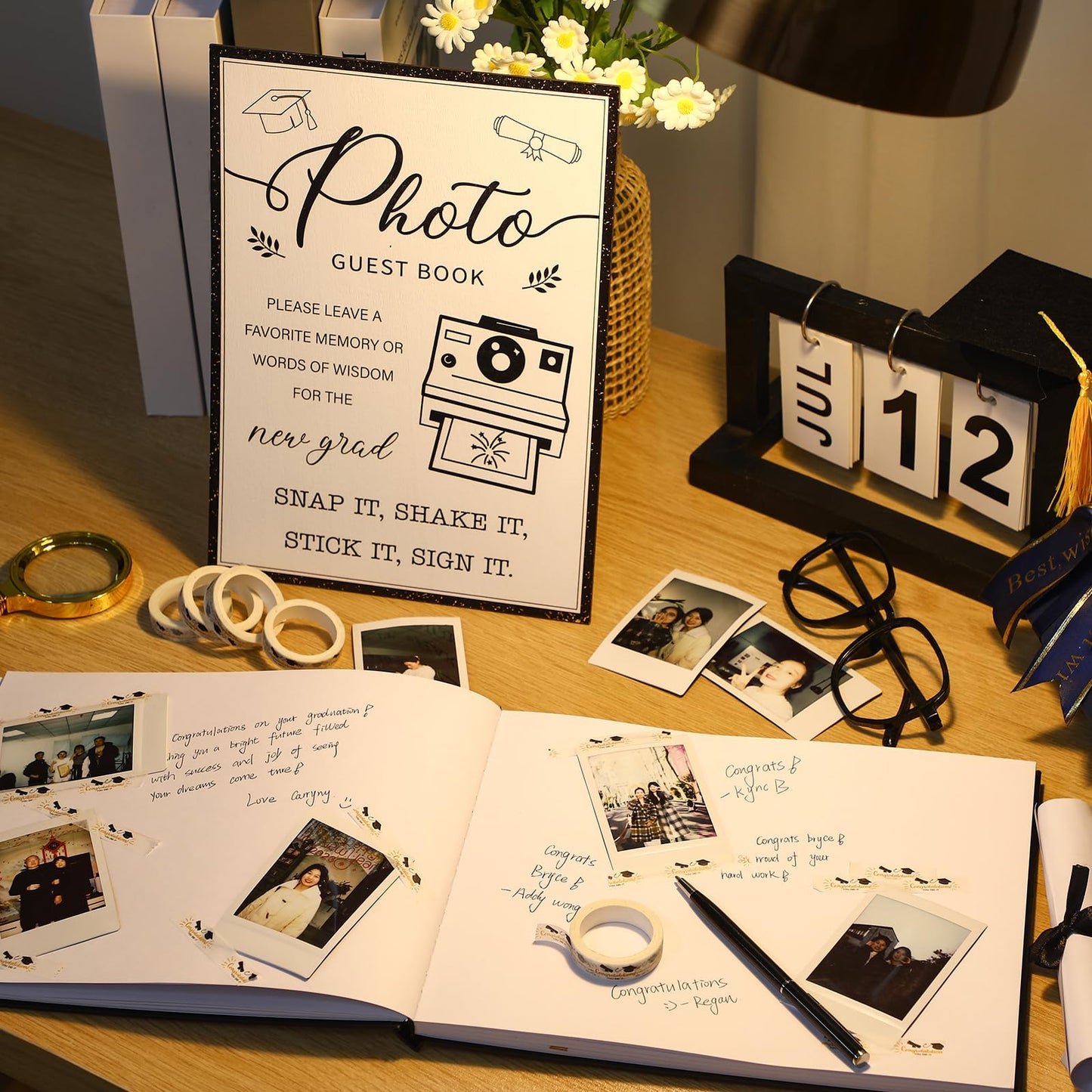 Engrowtic 2026 Graduation Guest Book with Photo Sign Decorations Guest Book Sign 100 Pages Class of 2026 Scrapbook Album DIY Tape Signature Pen for Grad Party(Graduation)