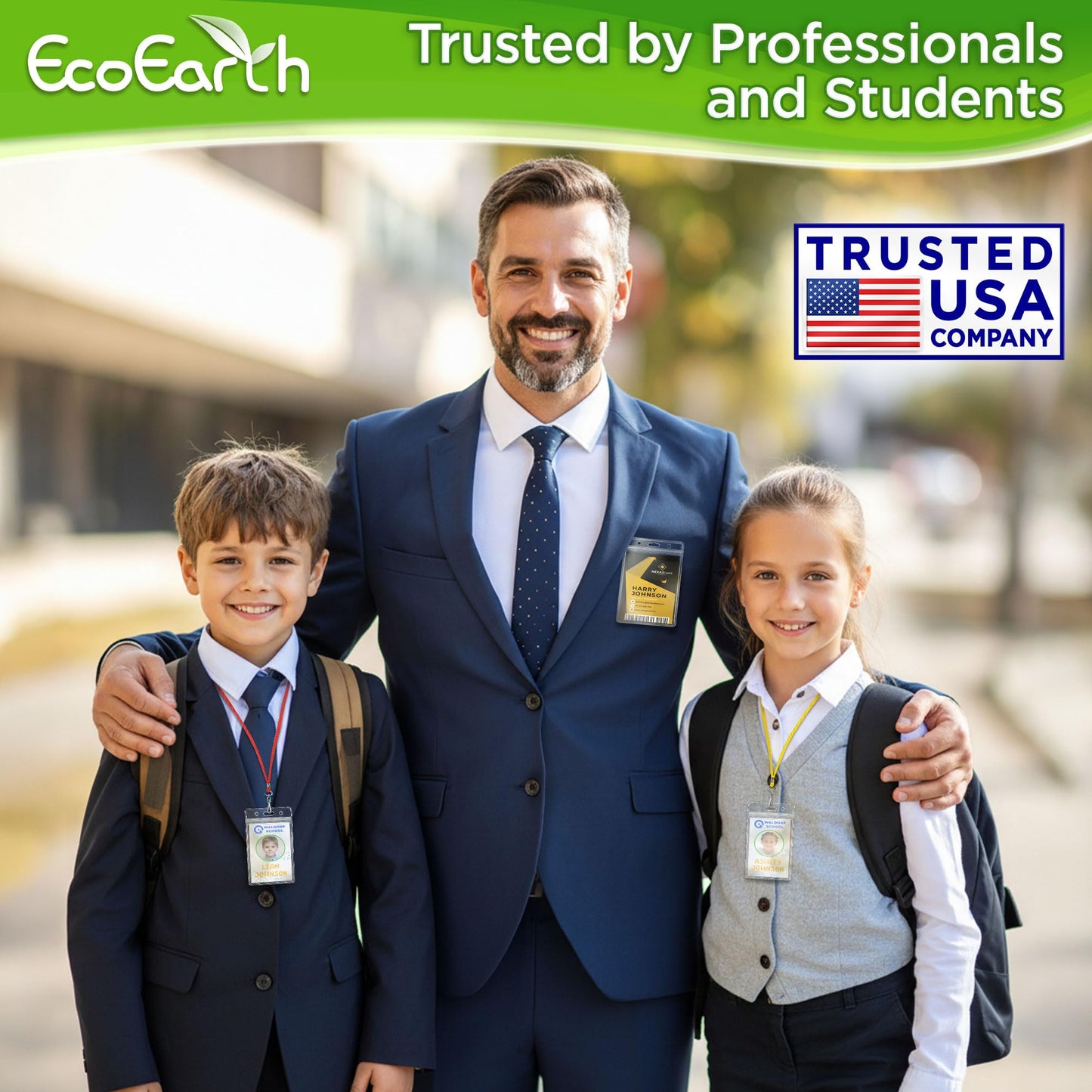EcoEarth - Vertical Card Protector w/Soft Edge - Premium Tier Sealable 2.25x3.5 Inch, 250 Pack - Waterproof ID Badge Holder - Plastic Name Tag Holder Bulk
