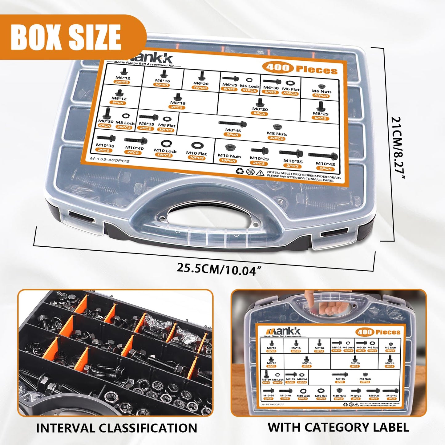 mankk 400PCS Metric Grade 10.9 Flange Bolts and Nuts Assortment Kit M6x1.0, M8x1.25, M10x1.5 (12mm to 45mm) Black Alloy Steel Class Hex Bolts and Nuts Washers Kit for Automotive