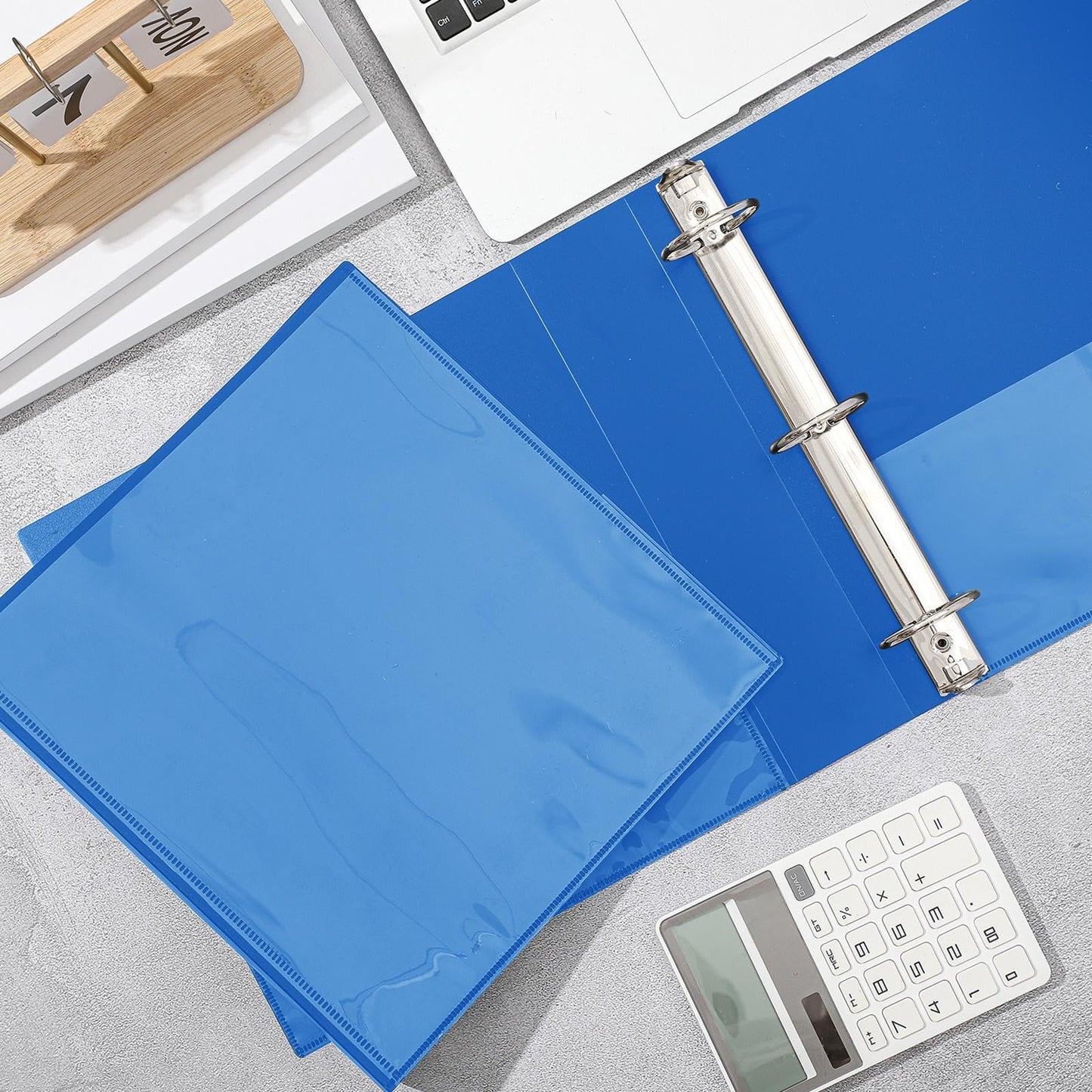 Henoyso 12 Pcs 1 Inch 3 Ring Flexible Poly Binders Bulk, Blue Plastic Telescoping 3 Ring Binder with Clear Front Cover and 2 Inner Pockets, Holds 240 Sheets 8.5"x11" Paper for School Office Home