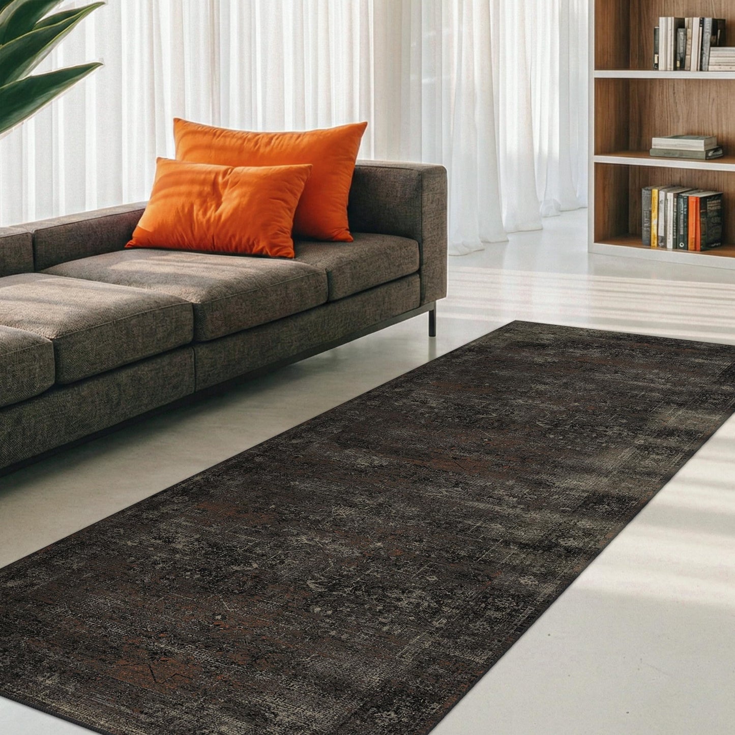 Black 2'6" x 8' Washable Hallway Runner Rug, Non Slip Long Kitchen Runner, Dark Charcoal Low Pile Stain Resistant Rug for Entryway, Bathroom & Laundry Room