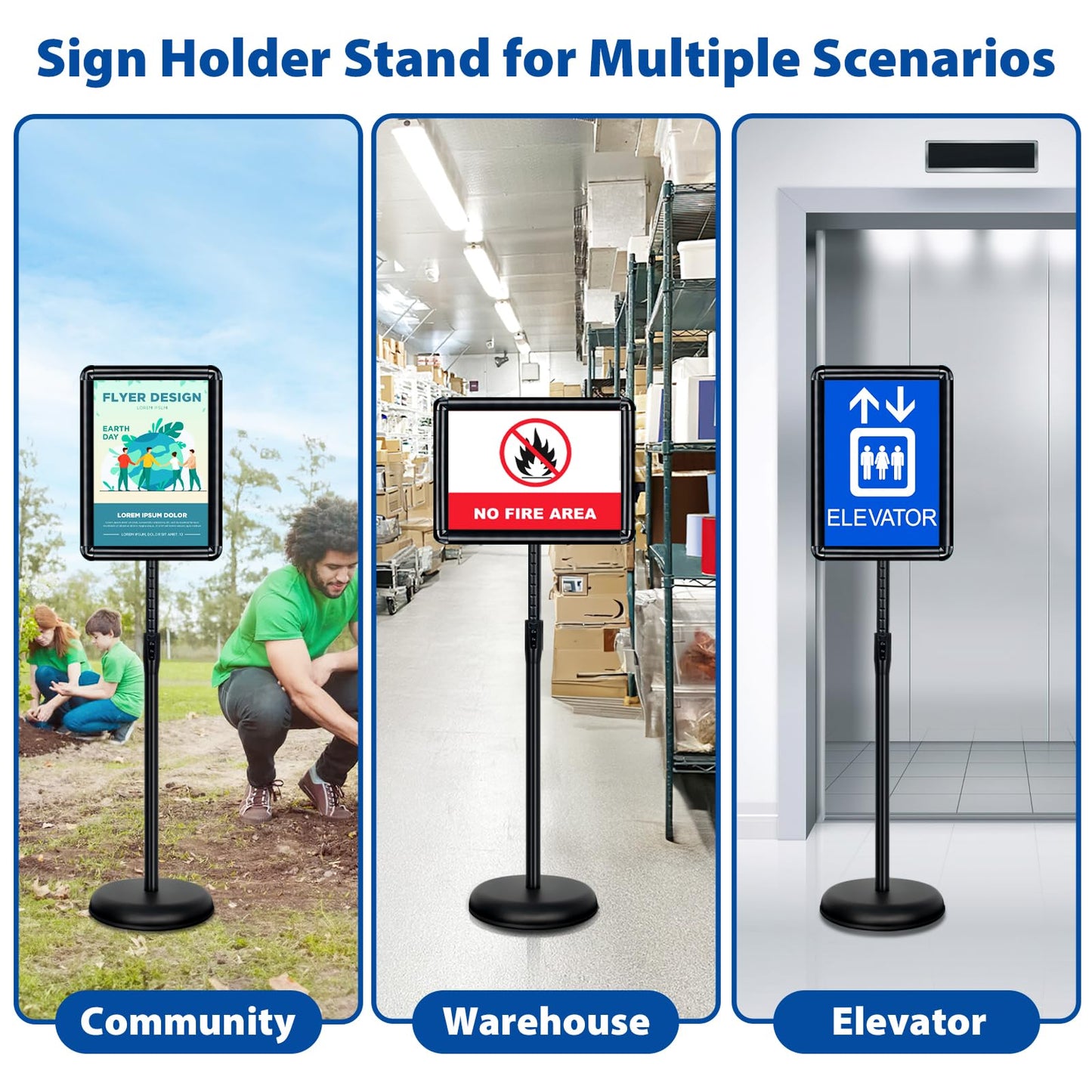 VAIIGO 2-Pack 8.5x11 Inch Adjustable Sign Stand & Floor Standing Sign Holder - Pedestal Poster Stand with Vertical & Horizontal View Display for Indoor/Outdoor Business & Store Signage (Black)