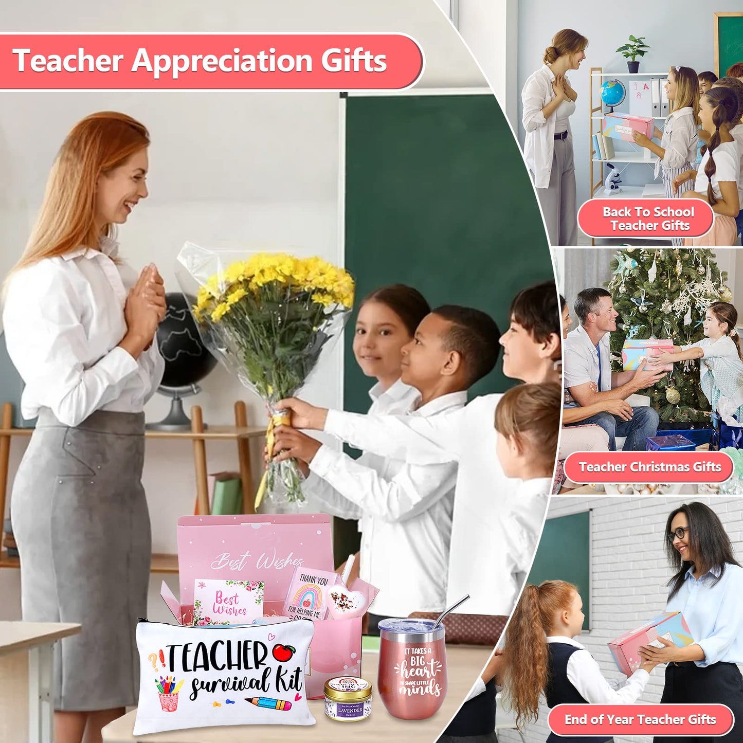 NaiCeay Best Teacher Appreciation Gifts for Women, Back to School, Christmas, Valentine's Day Gifts for New Teacher-12 oz Tumbler Set