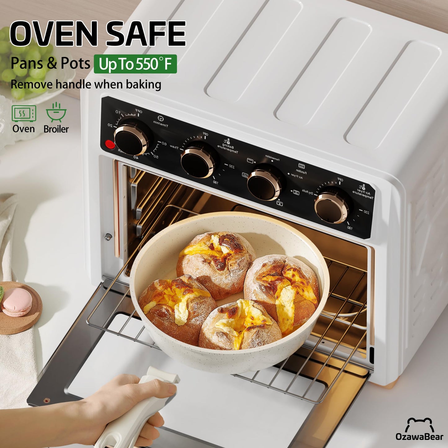 OzawaBear 23 Pcs Pots and Pans Set Non Stick, Ceramic Cookware Set Non Toxic with Detachable Handles, Healthy Induction Cookware Oven Safe RV Kitchen Set, PFAS PFOA & PTFE Free, Cream White