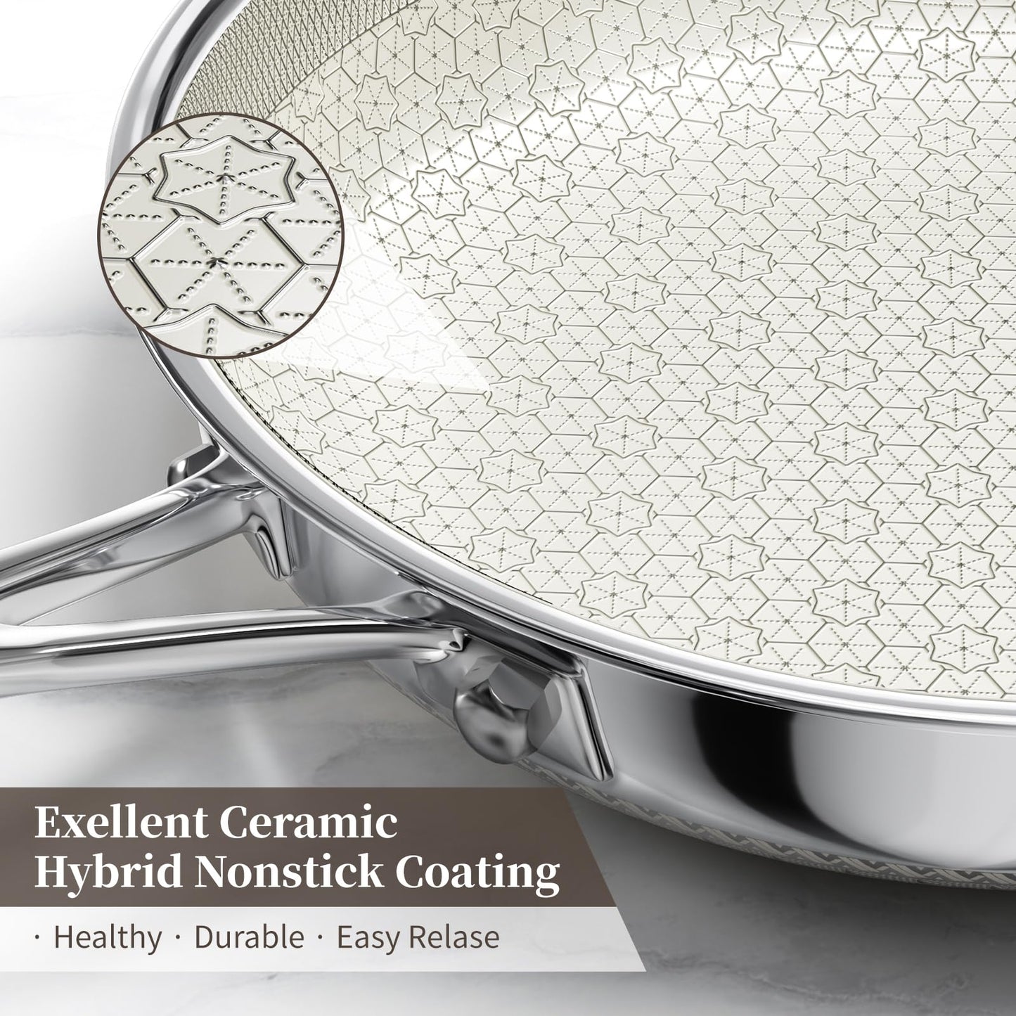 8 Inch Non Stick Frying Pan with Lid, Ceramic Hybrid Tri-Ply Stainless Steel Nonstick Skillet W/Lid, Small No Toxic Cooking Pans Induction Egg Frying Pan W/Stay Cool Handle, PFAS/PFOA/PTFE Free