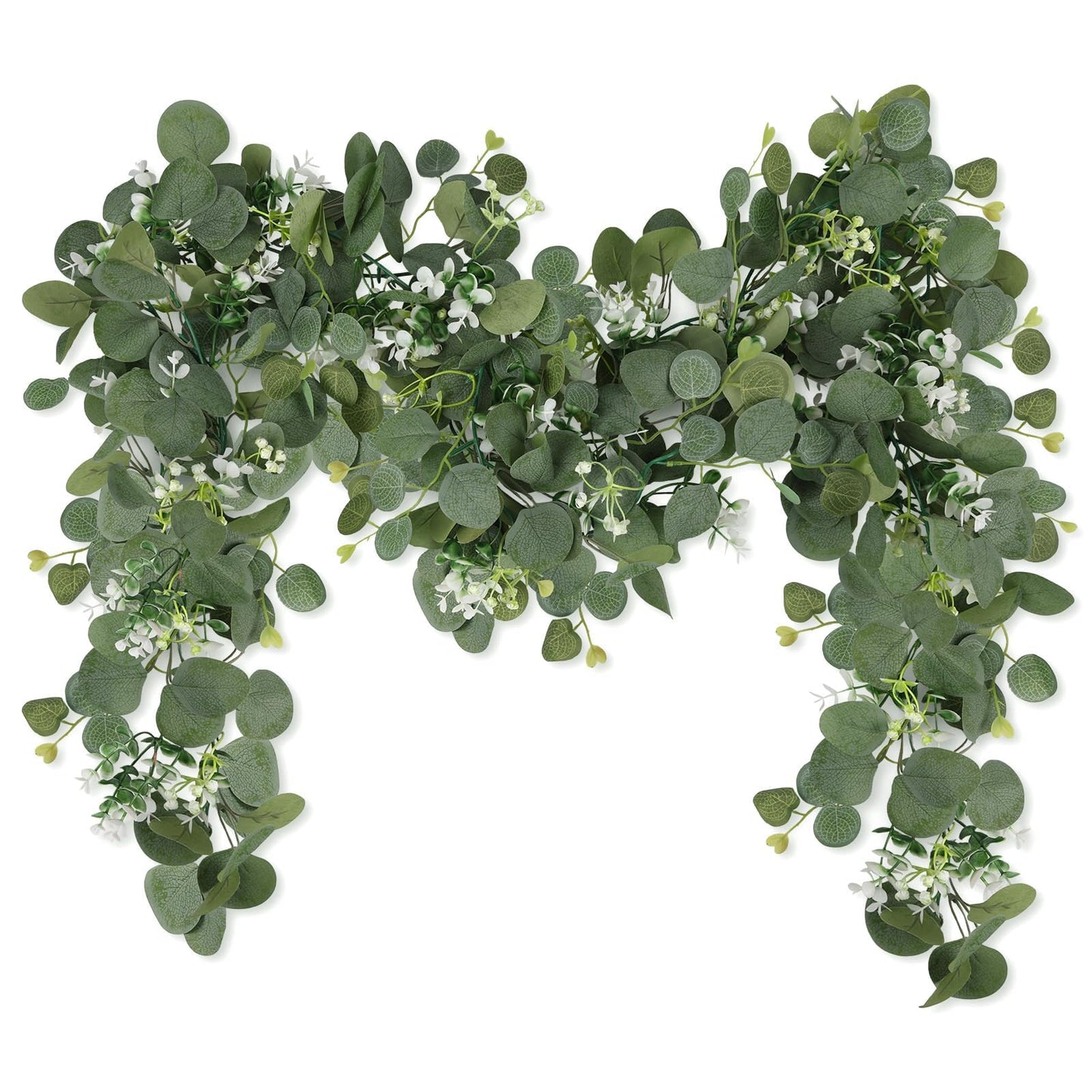 N&T NIETING 8 Pack Artificial Eucalyptus Leaf Garland, Faux Greenery Garland Decor 6 FT Summer Garlands, Fake Hanging Vines for Wedding Decoration Table Mantle