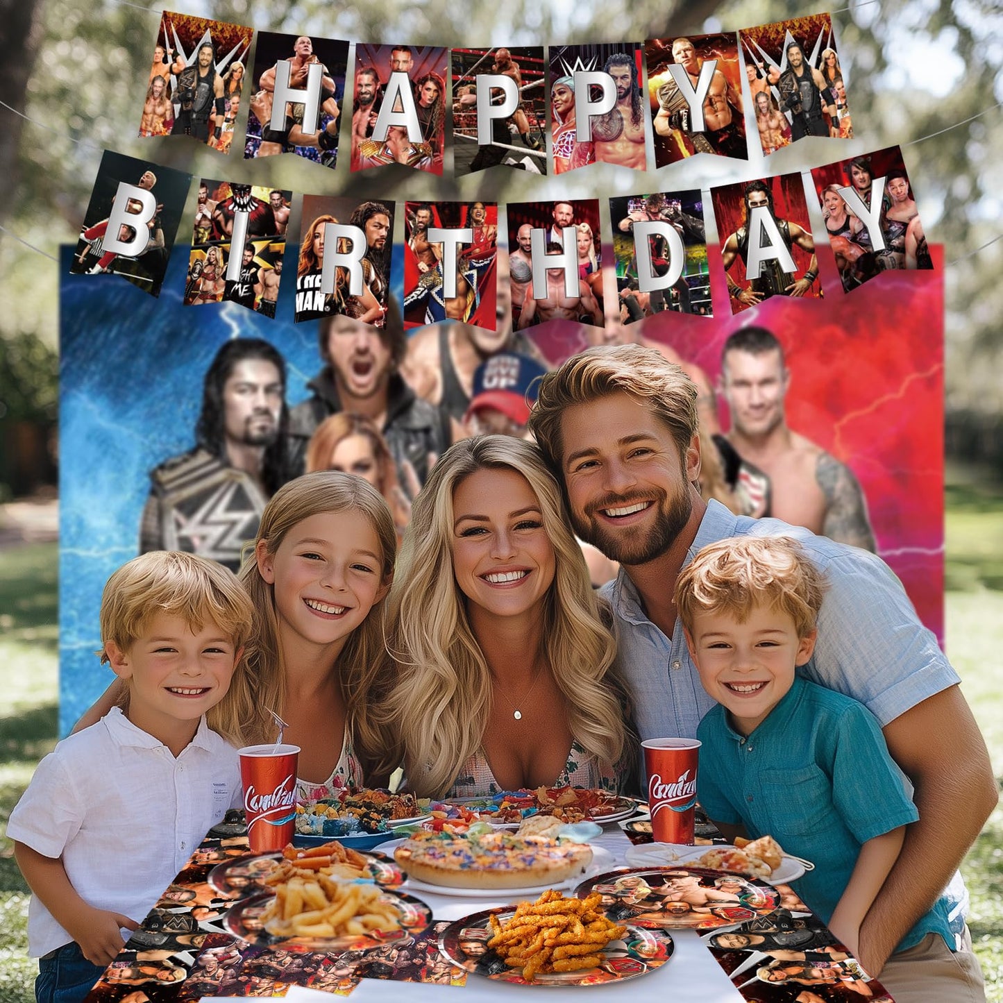 Wrestling Birthday Supplies, 42Pcs Wrestling Decorations include Banner, Tablecloth, Plates and Napkins for Teens Kids Party Decor