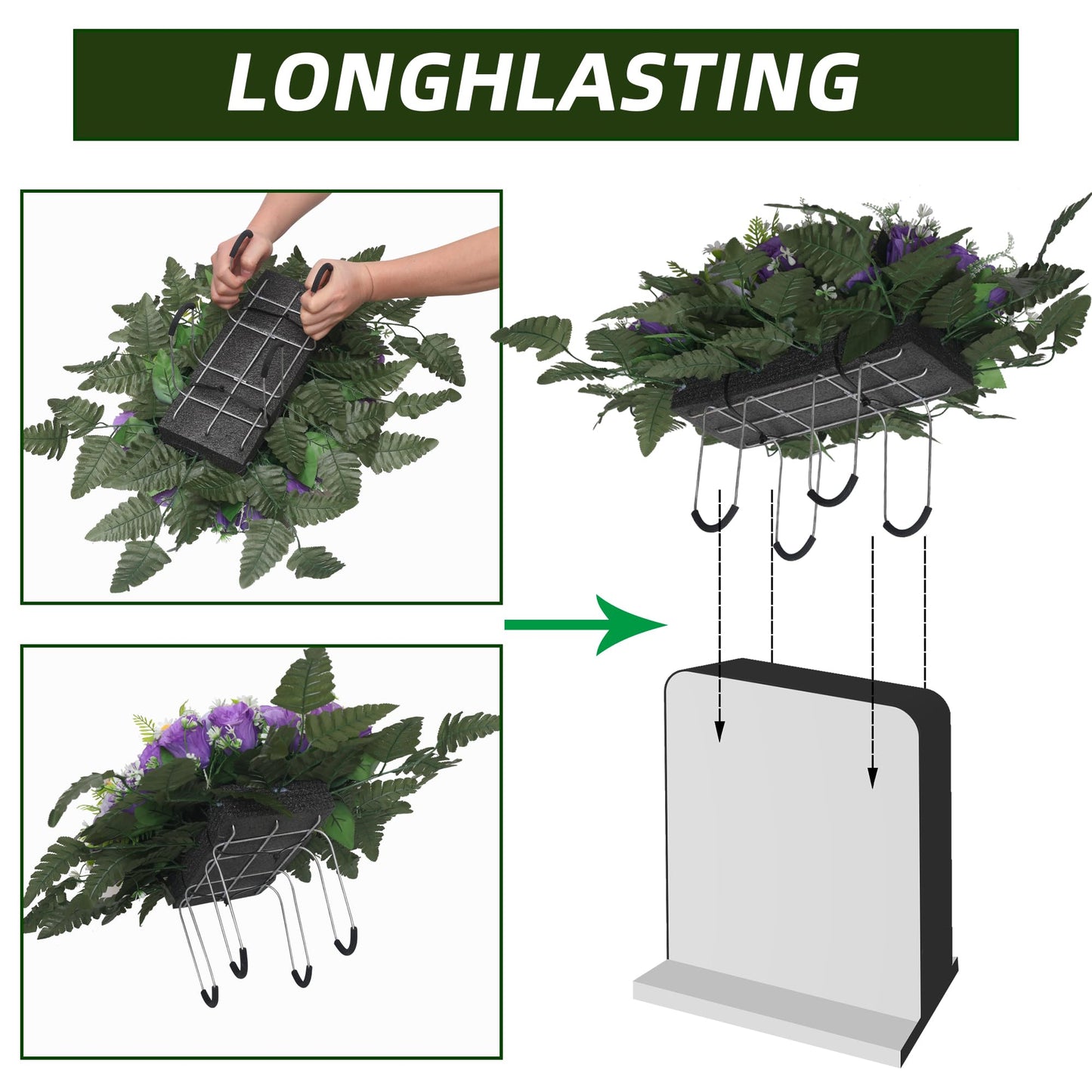 Wocst Headstone Flower Saddle,Large Artificial Cemetery Flowers for Grave Artificial Roses Daisy Saddle for Cemetery Headstone (Purple)