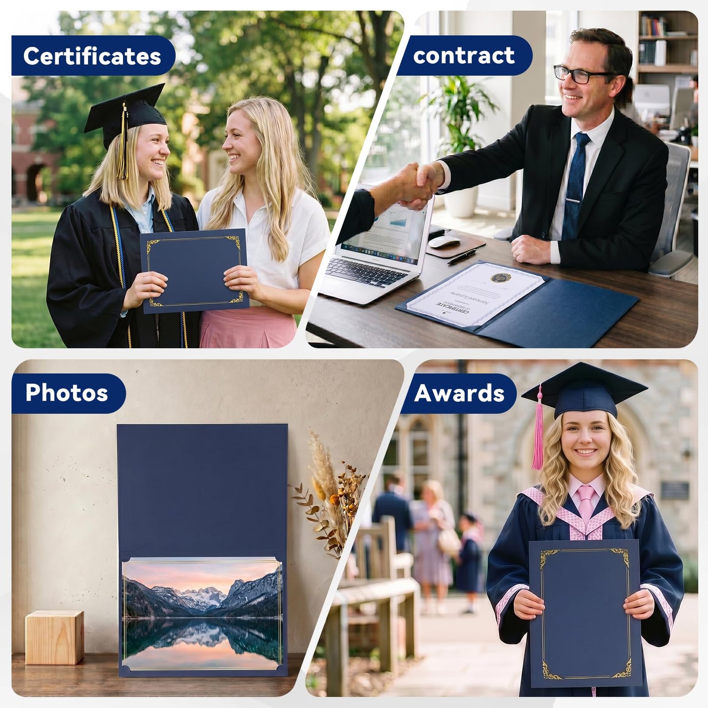Prixzelkym 150 Packs Certificate Covers, 250gsm Navy Blue Diploma Holders with Gold Foil Border, Suitable for Inner Pages with a Size of 8.5x11 Award Certificates, Document Papers, Paper Card Stock