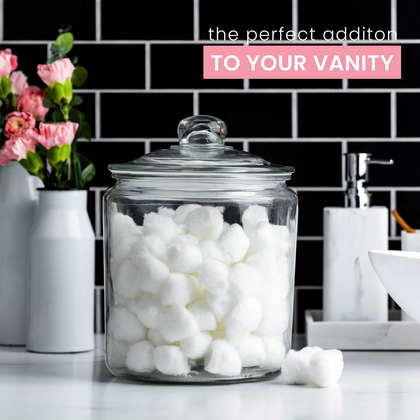 1 Gallon Glass Cookie Jar with Lid – Glass Jar with Lid - Airtight Food Storage Container for Cookies, Candy, Flour, Dog Treats – Clear Large Kitchen Jar for Pantry or Laundry Room