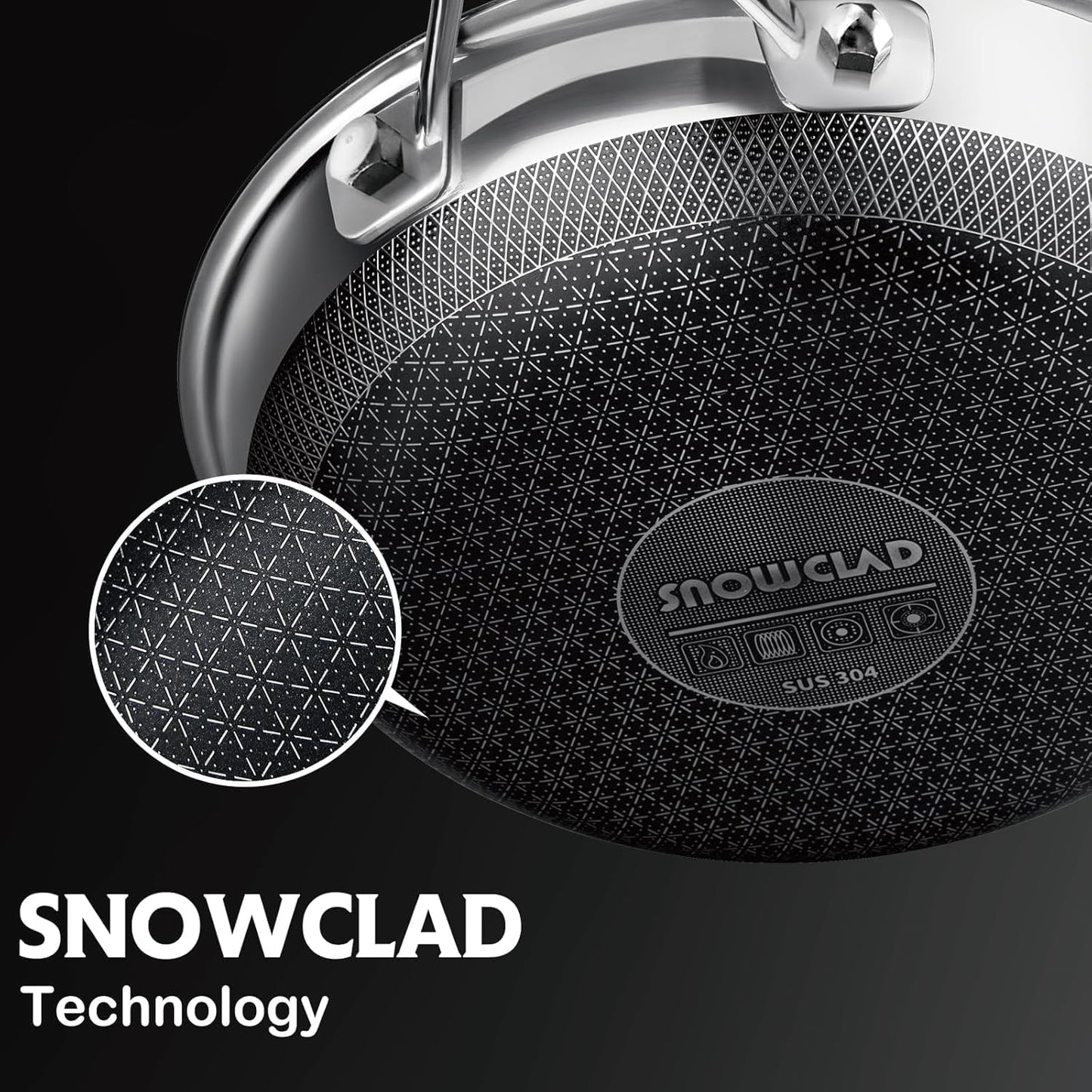 SNOWCLAD Frying Pan, 10 Inch Hybrid Non Stick Stainless Steel Skillets, Dishwasher Induction Oven Broiler Safe, Non Toxic Chef's Pan, PFOA Free Cookware